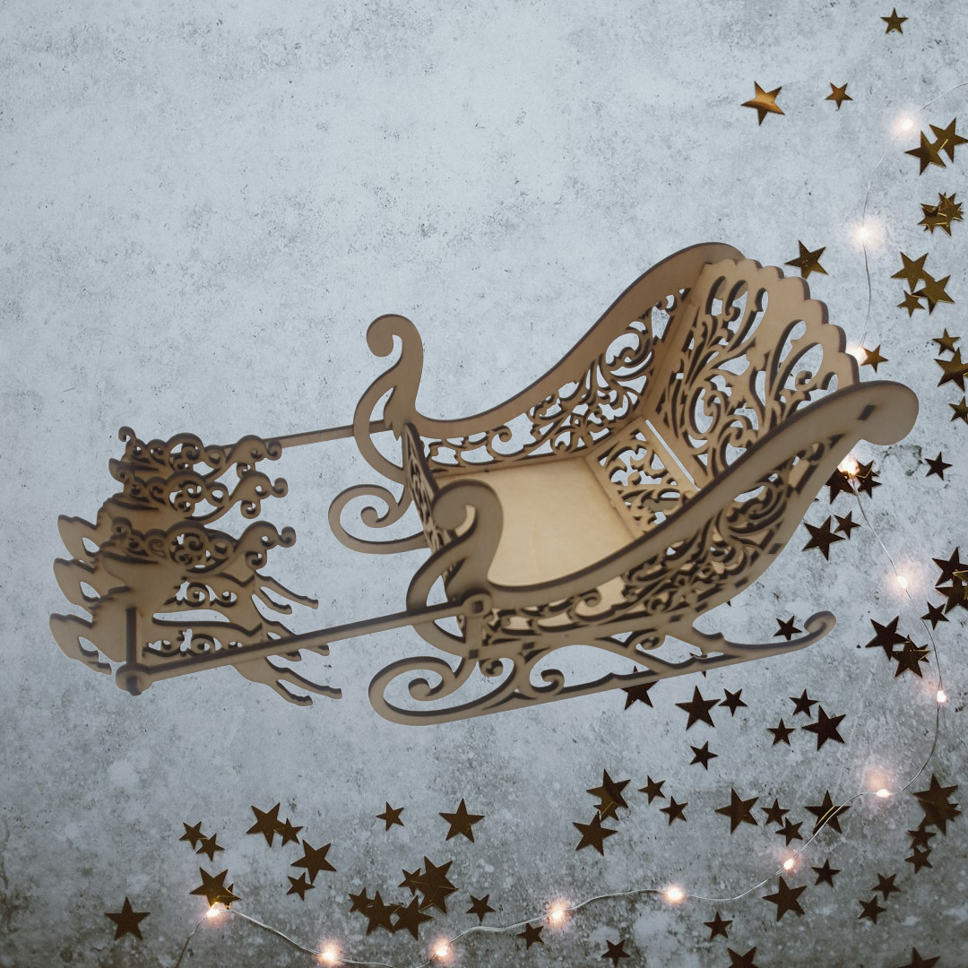 Wooden Santa Sleigh & Reindeer – Laser-Cut DIY Christmas Craft Kit