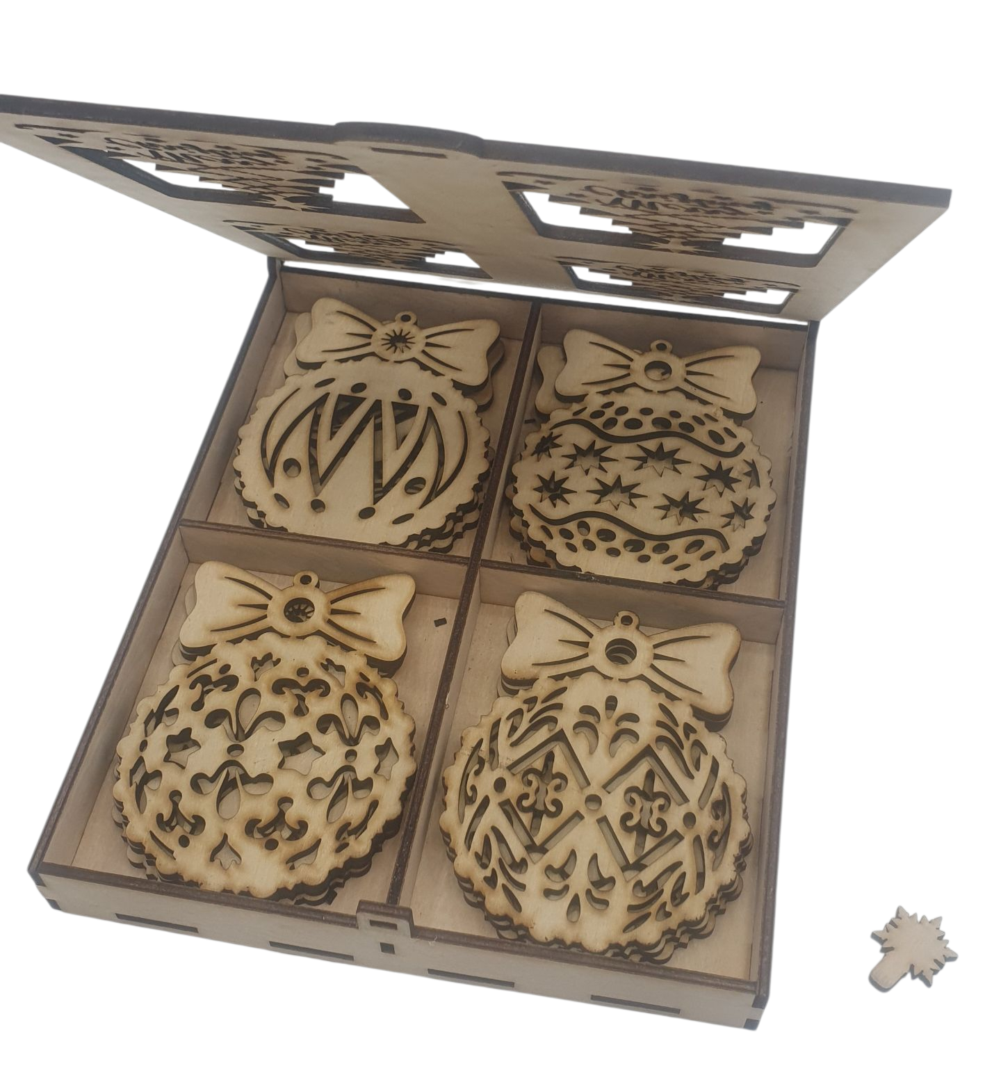 Wooden Box with 12 Christmas Balls