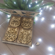 Wooden Box of 12 Laser-Cut Christmas Balls | DIY Ornament Craft Kit