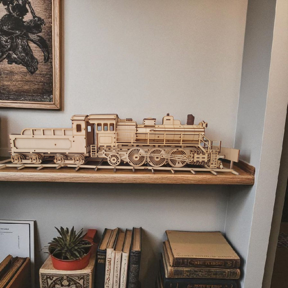 Wooden Steam Locomotive with Coal Tender Advanced DIY Model Kit