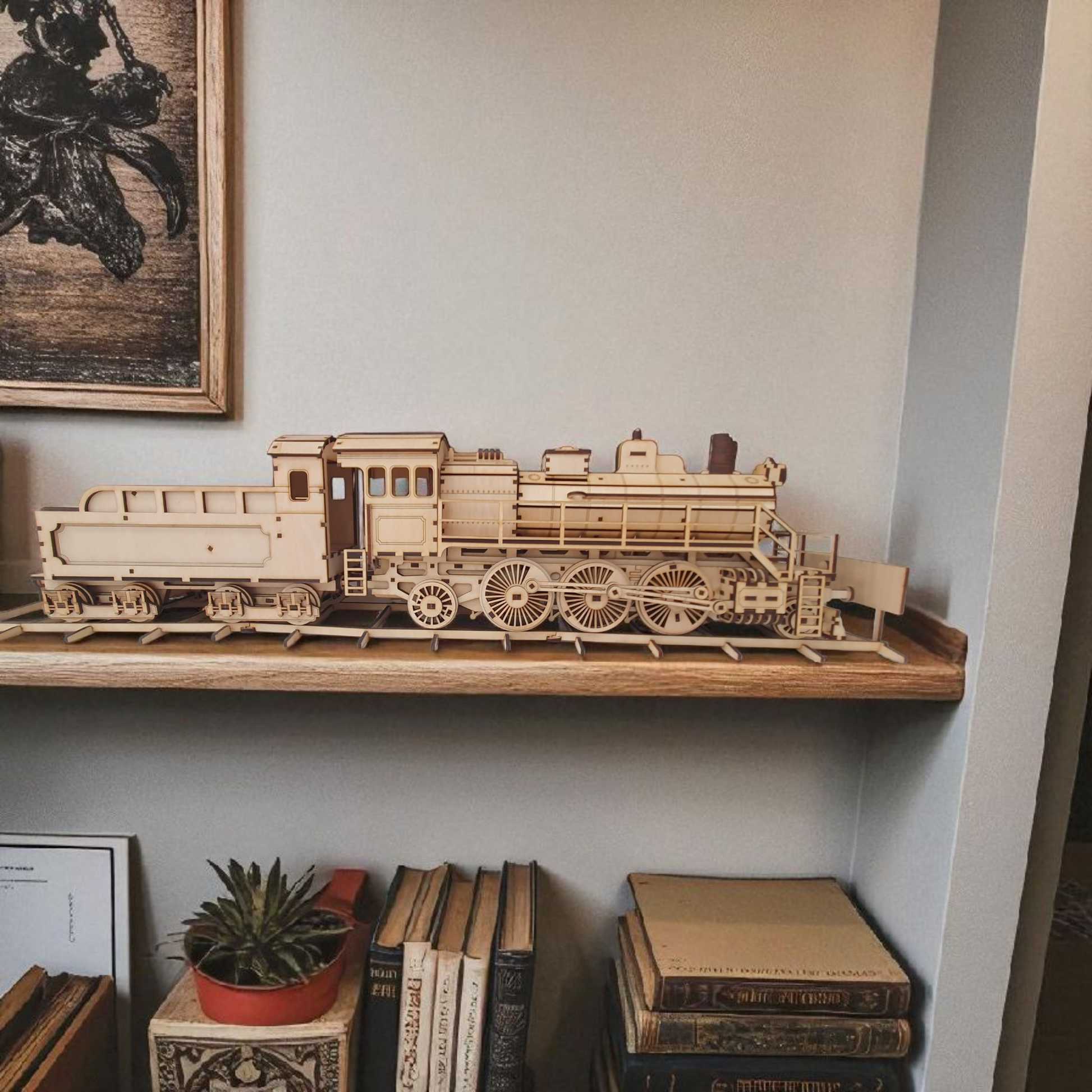 Wooden Steam Locomotive with Coal Tender Advanced DIY Model Kit