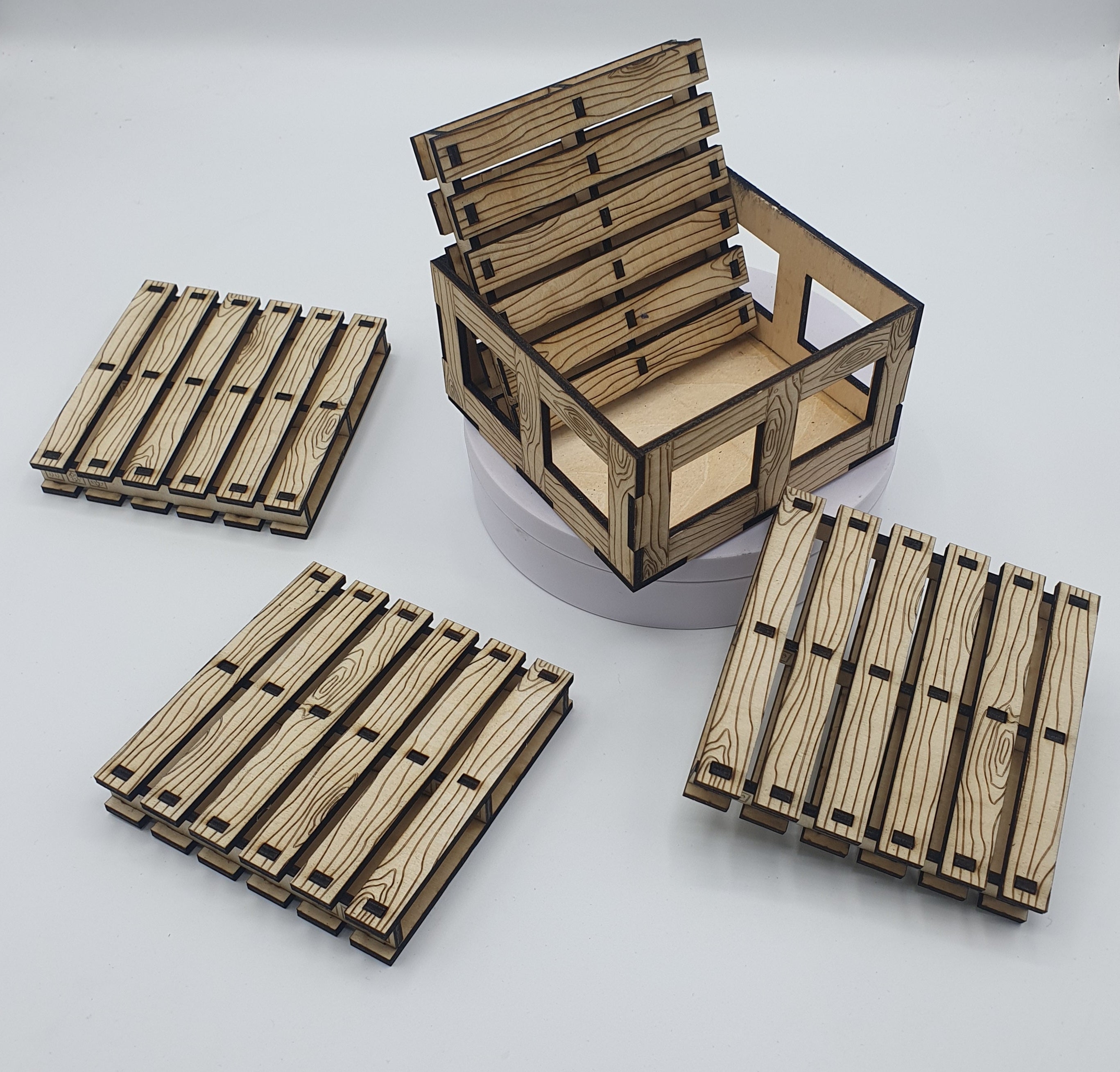 Wooden Drinks Coaster Set – 4 Pallets with Storage Box | Rustic Handmade Décor