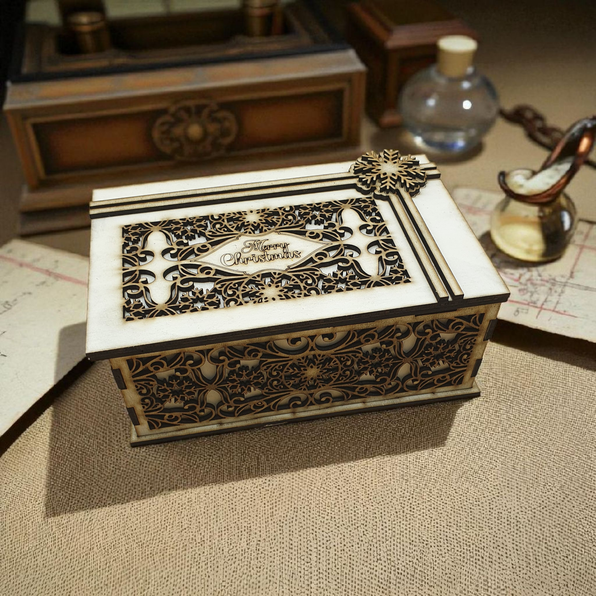 Layered Wooden Christmas Box – “Merry Christmas” Etched Design