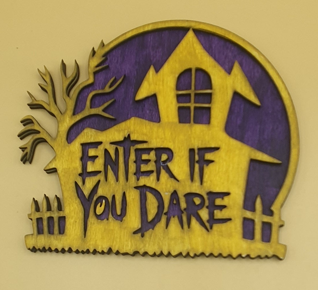 Halloween Door Sign – “Enter If You Dare” | Wooden Halloween Decoration