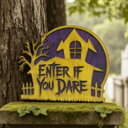 Halloween Door Sign – “Enter If You Dare” | Wooden Halloween Decoration