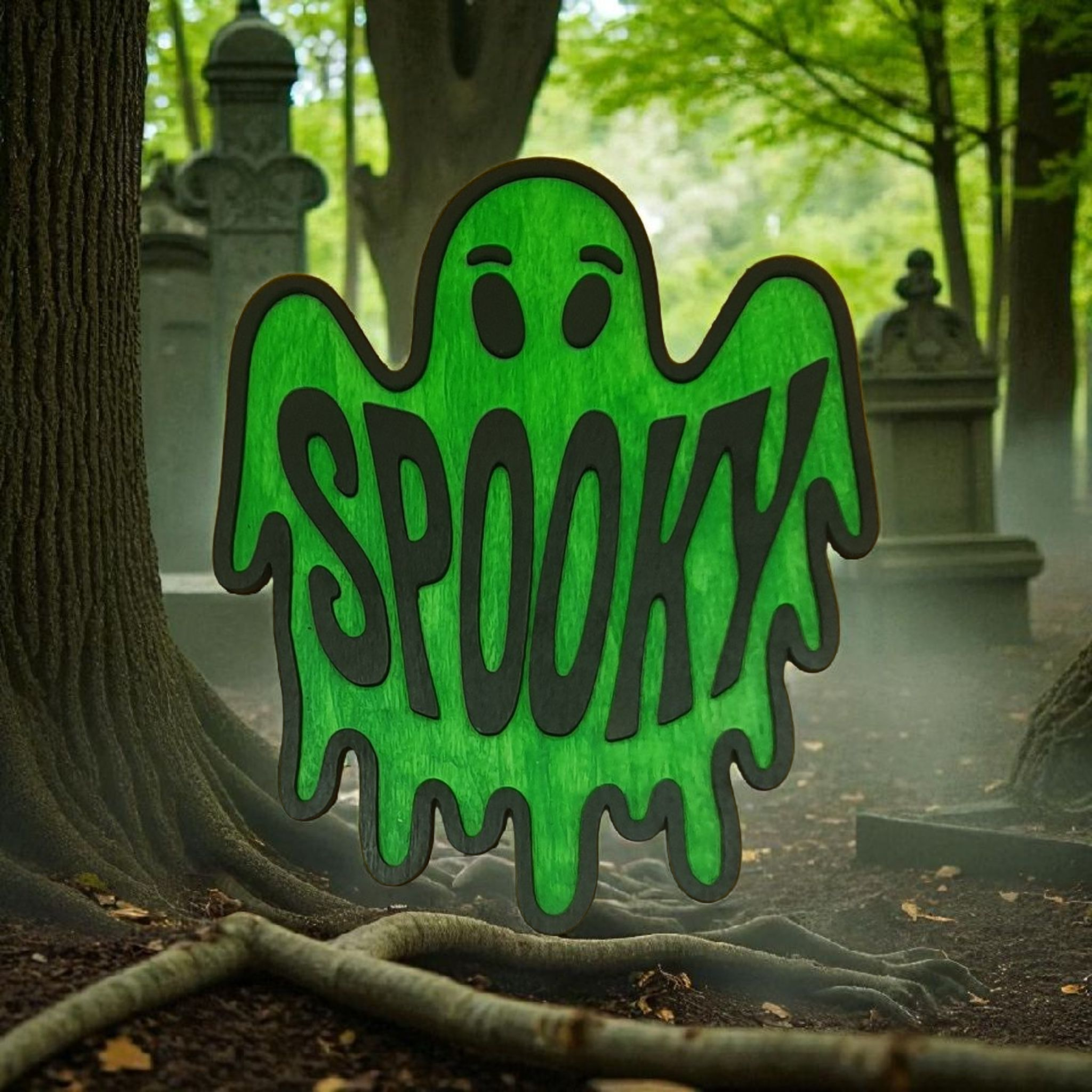 Halloween Ghost “SPOOKY” Wooden Door Hanger Decoration