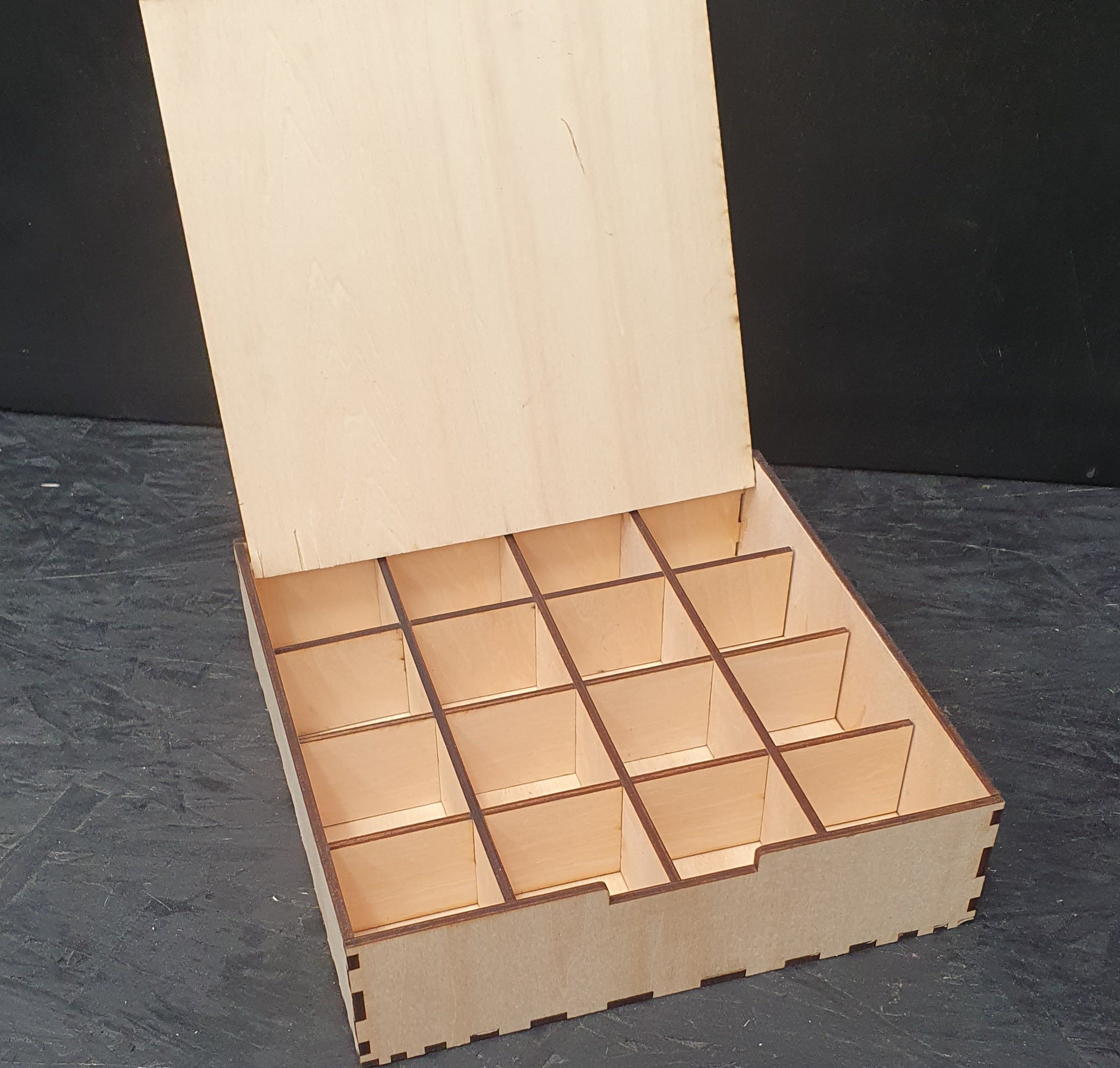 Wooden Organizer Storage Box with 16 Compartments &amp; Flip Lid – 18cm x 18cm x 5cm