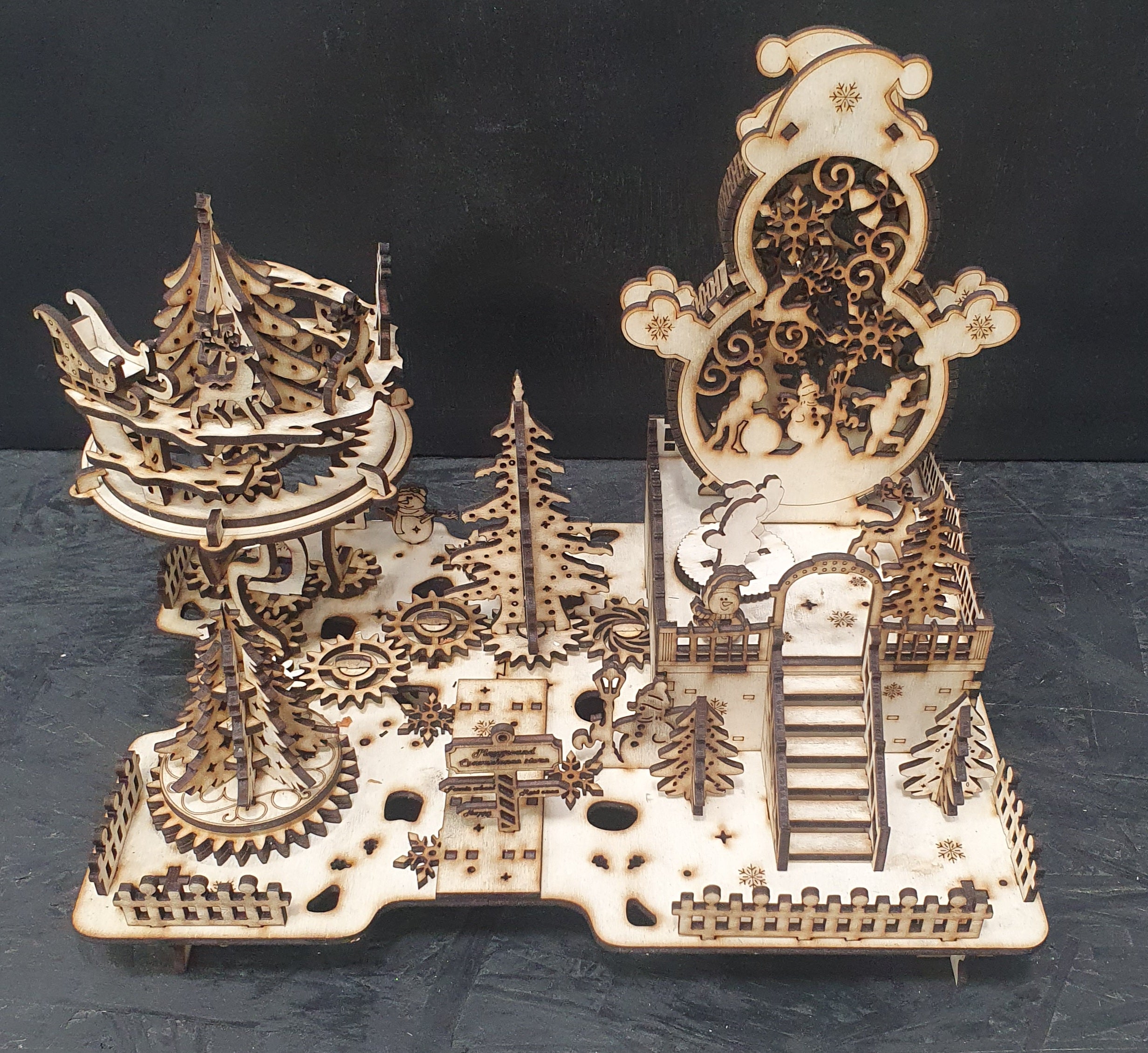 3D Wooden Puzzle – Christmas Amusement Park Light Box with Movable Pieces