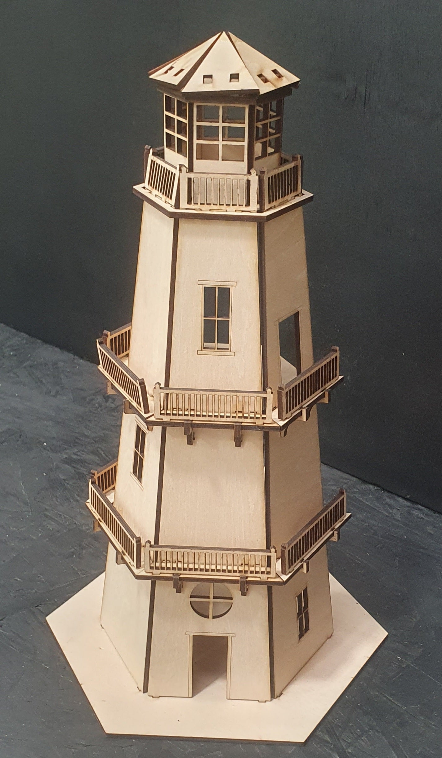 Wooden Lighthouse Kit – 36cm Tall Open-Back Design with T-Light
