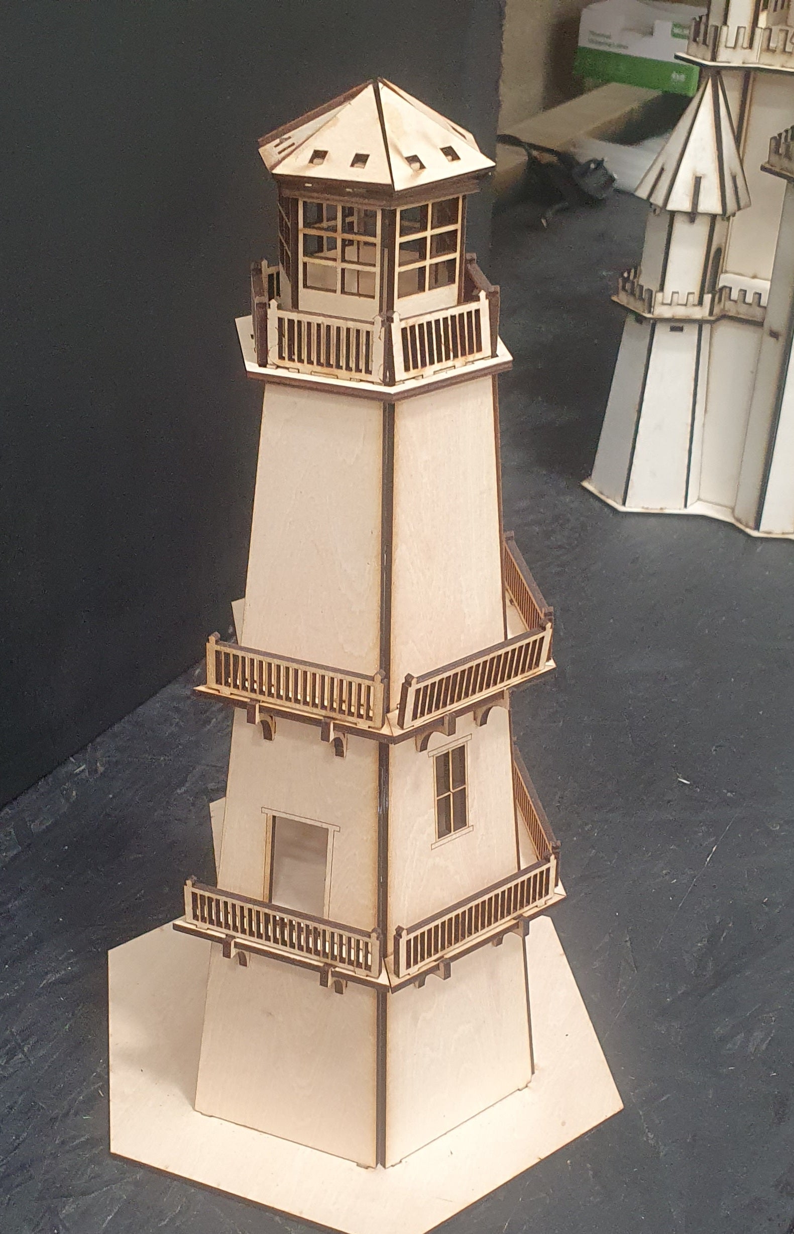 Wooden Lighthouse Kit – 36cm Tall Open-Back Design with T-Light