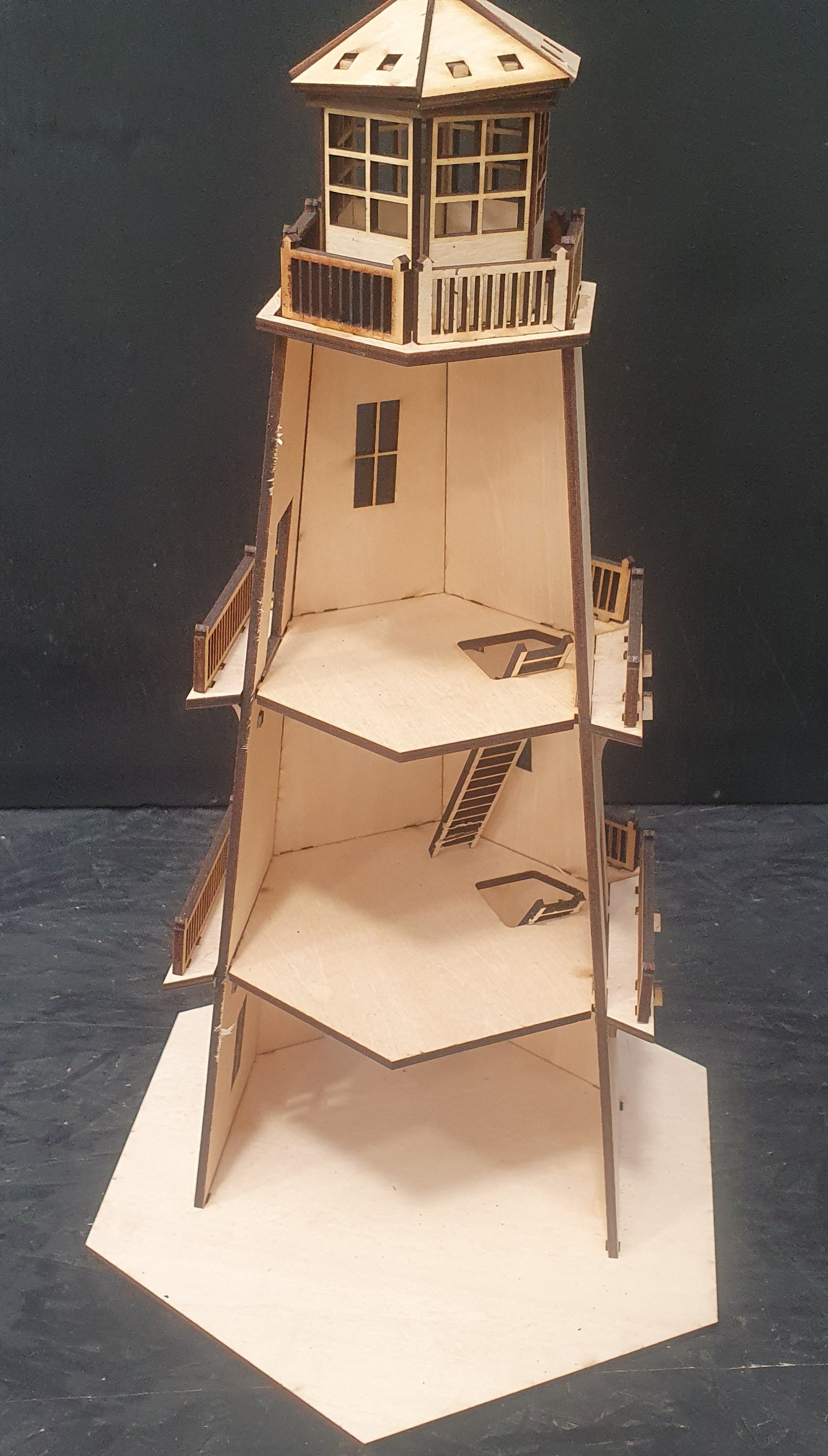 Wooden Lighthouse Kit – 36cm Tall Open-Back Design with T-Light