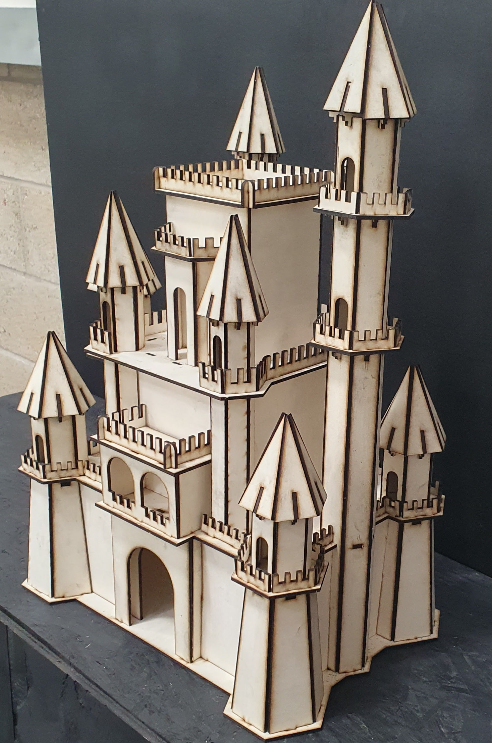 Wooden 3D Modern Medieval Castle Puzzle – 3mm Plywood Laser-Cut DIY Craft