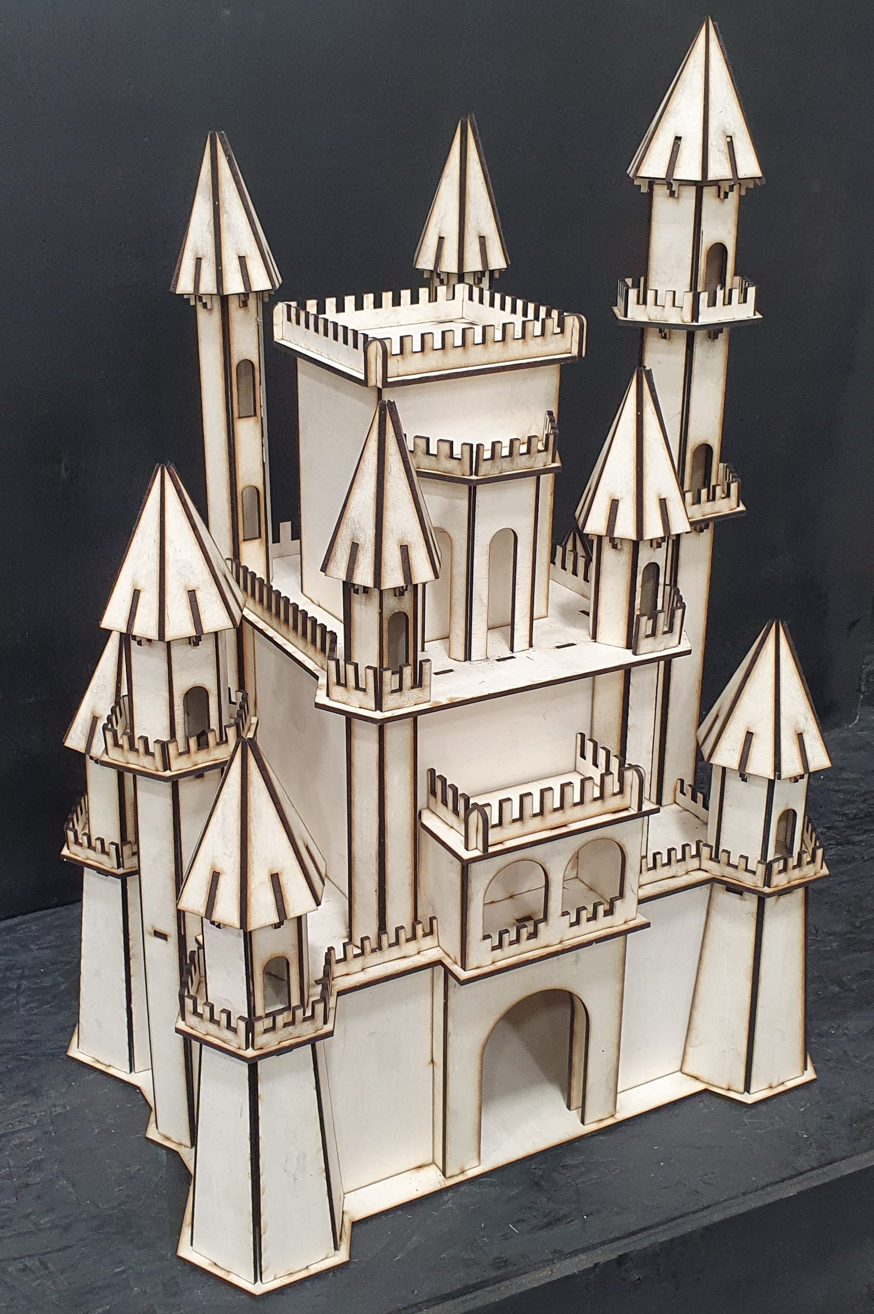 Wooden 3D Modern Medieval Castle Puzzle – 3mm Plywood Laser-Cut DIY Craft