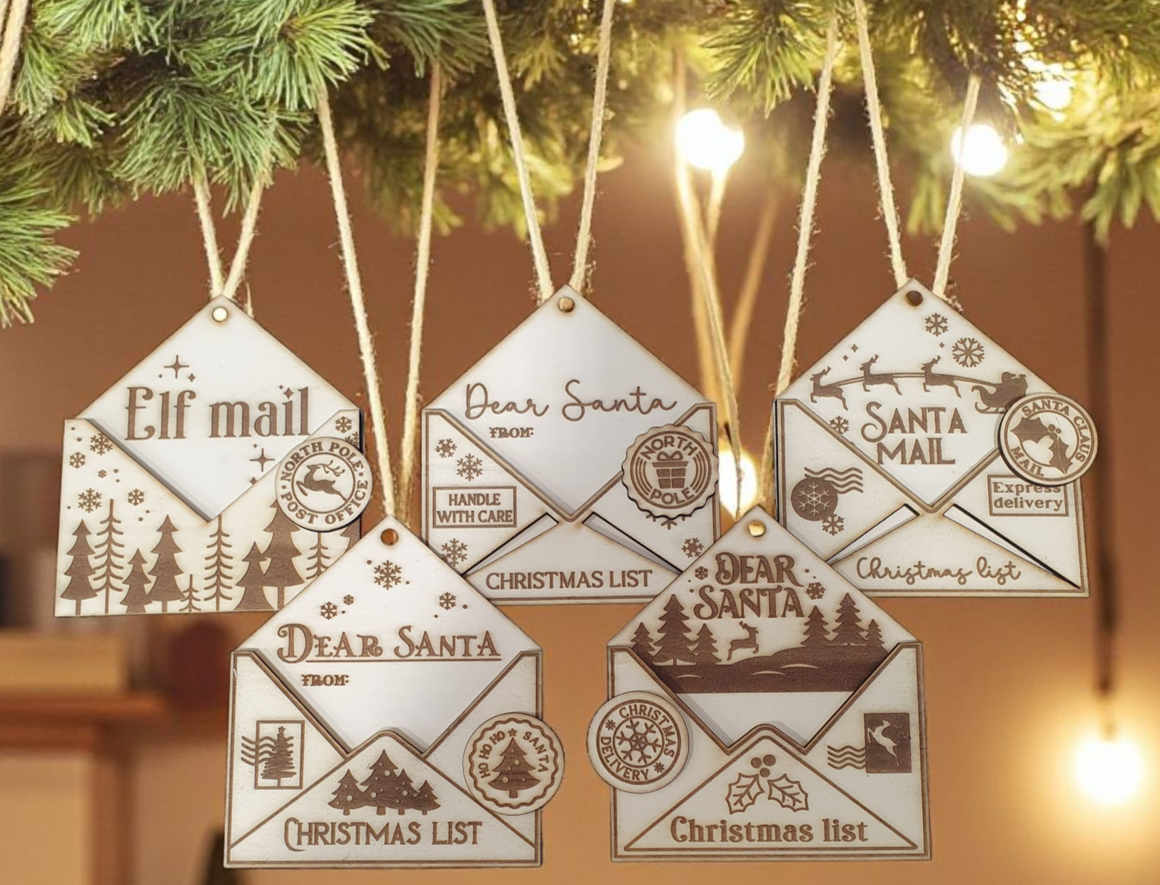 Wooden Christmas Layered Envelope Ornaments – Write Your Letter to Santa!