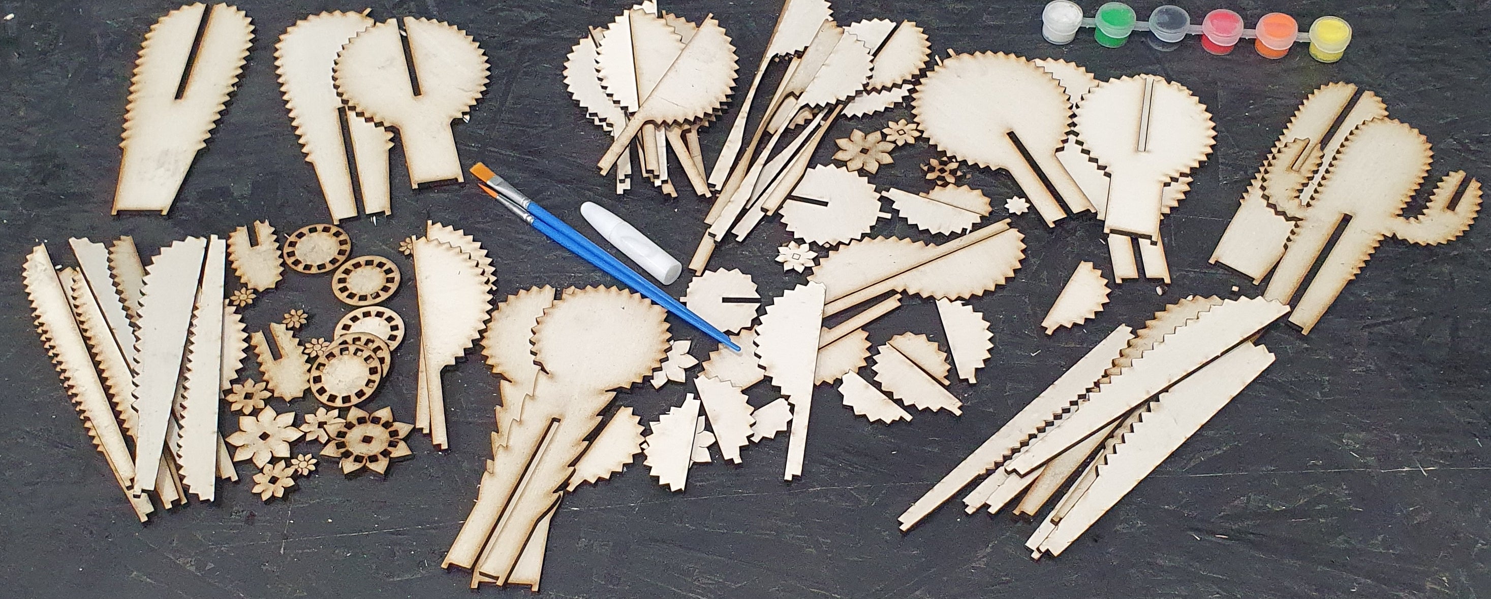 Wooden 3D Cactus Plant Collection – Set of 5 | DIY Laser-Cut Craft Kit with Paints &amp; Glue