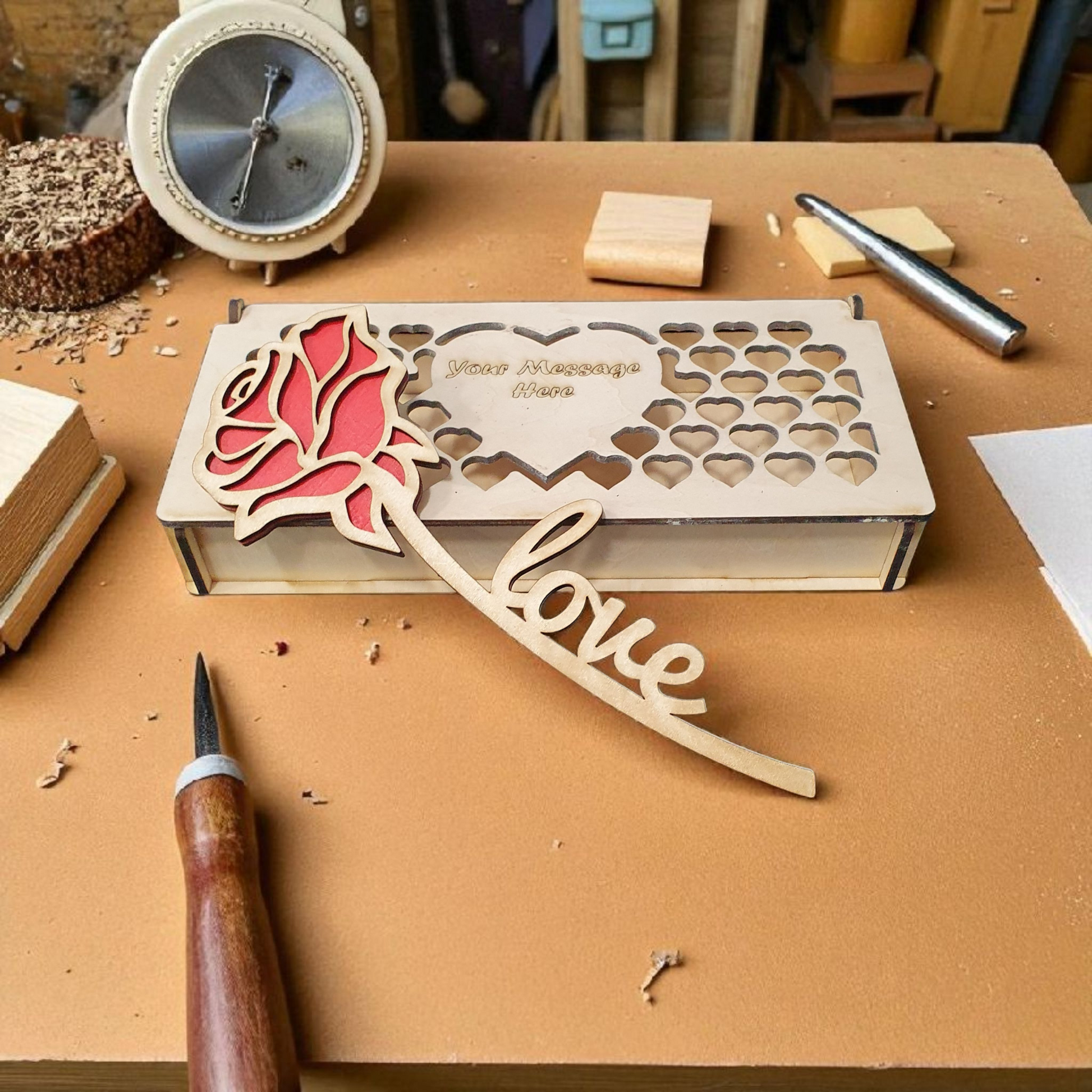 Beautiful Wood Rose in Wooden Box | DIY Craft & Keepsake Gift