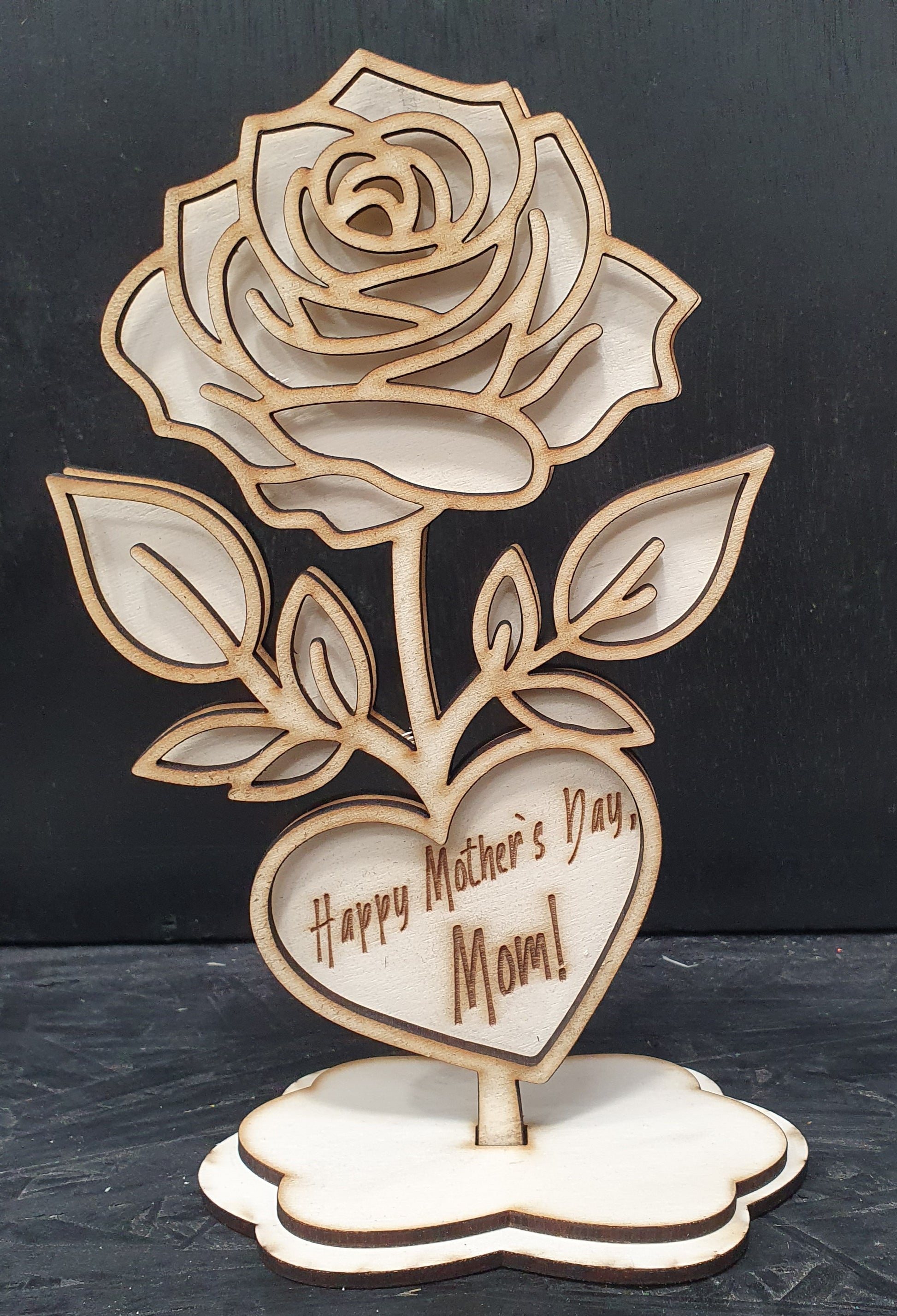 Wooden Rose with Stand – “Happy Mother’s Day, Mom!” | Elegant Keepsake Gift