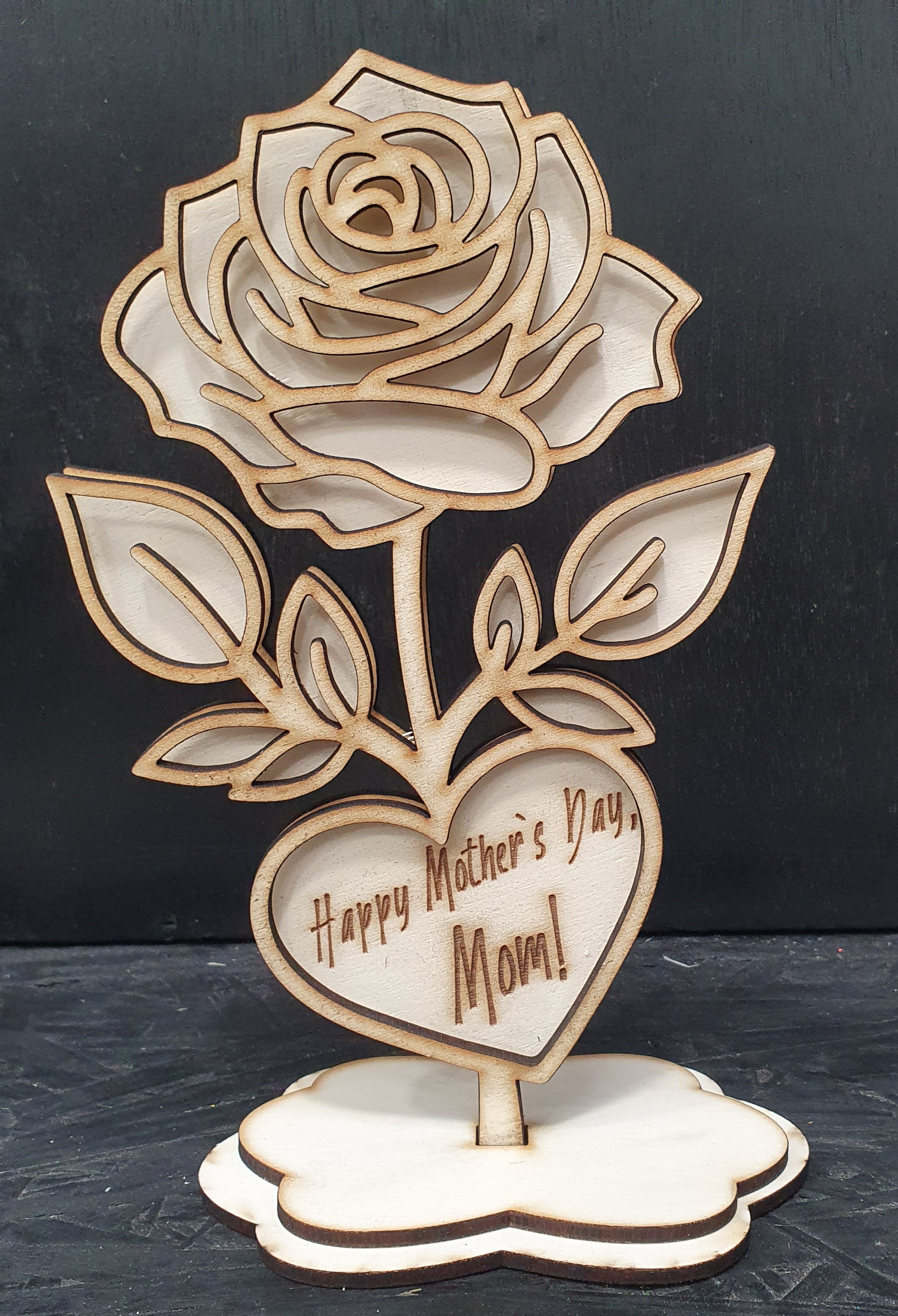 Wooden Rose with Stand – “Happy Mother’s Day, Mom!” | Elegant Keepsake Gift