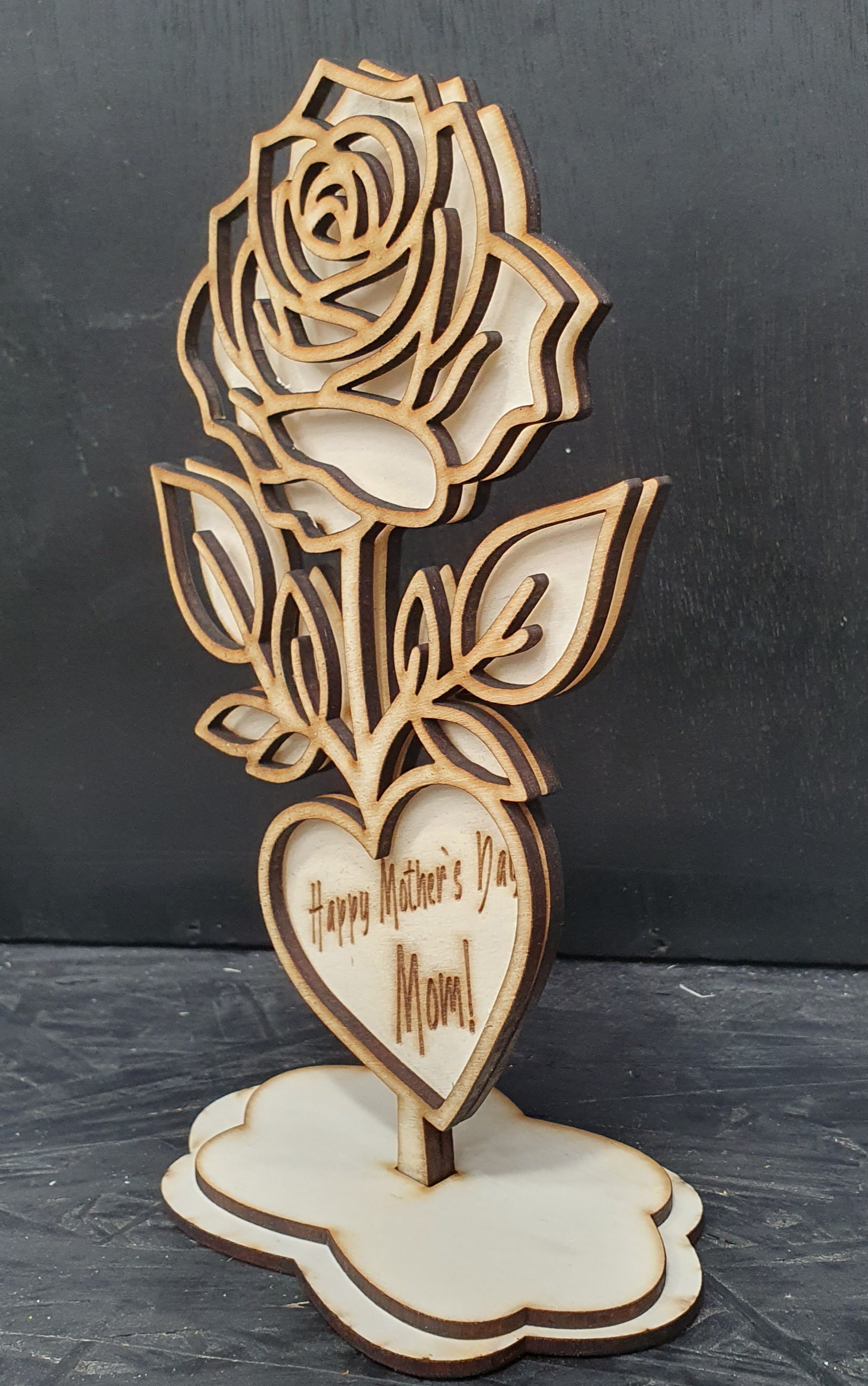 Wooden Rose with Stand – “Happy Mother’s Day, Mom!” | Elegant Keepsake Gift