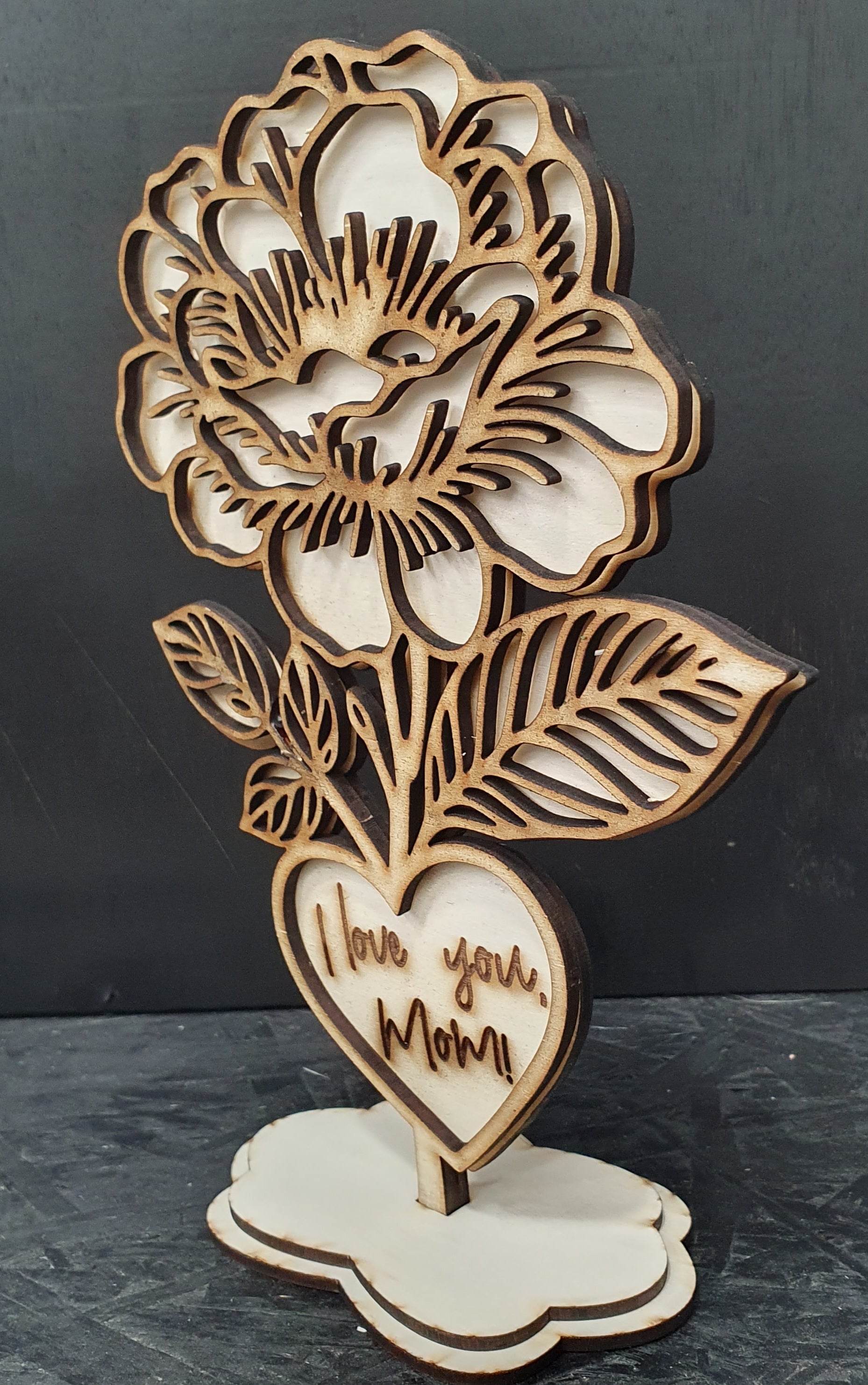 Wooden Rose with Stand – “I Love You Mom!” | Heartfelt Keepsake Gift