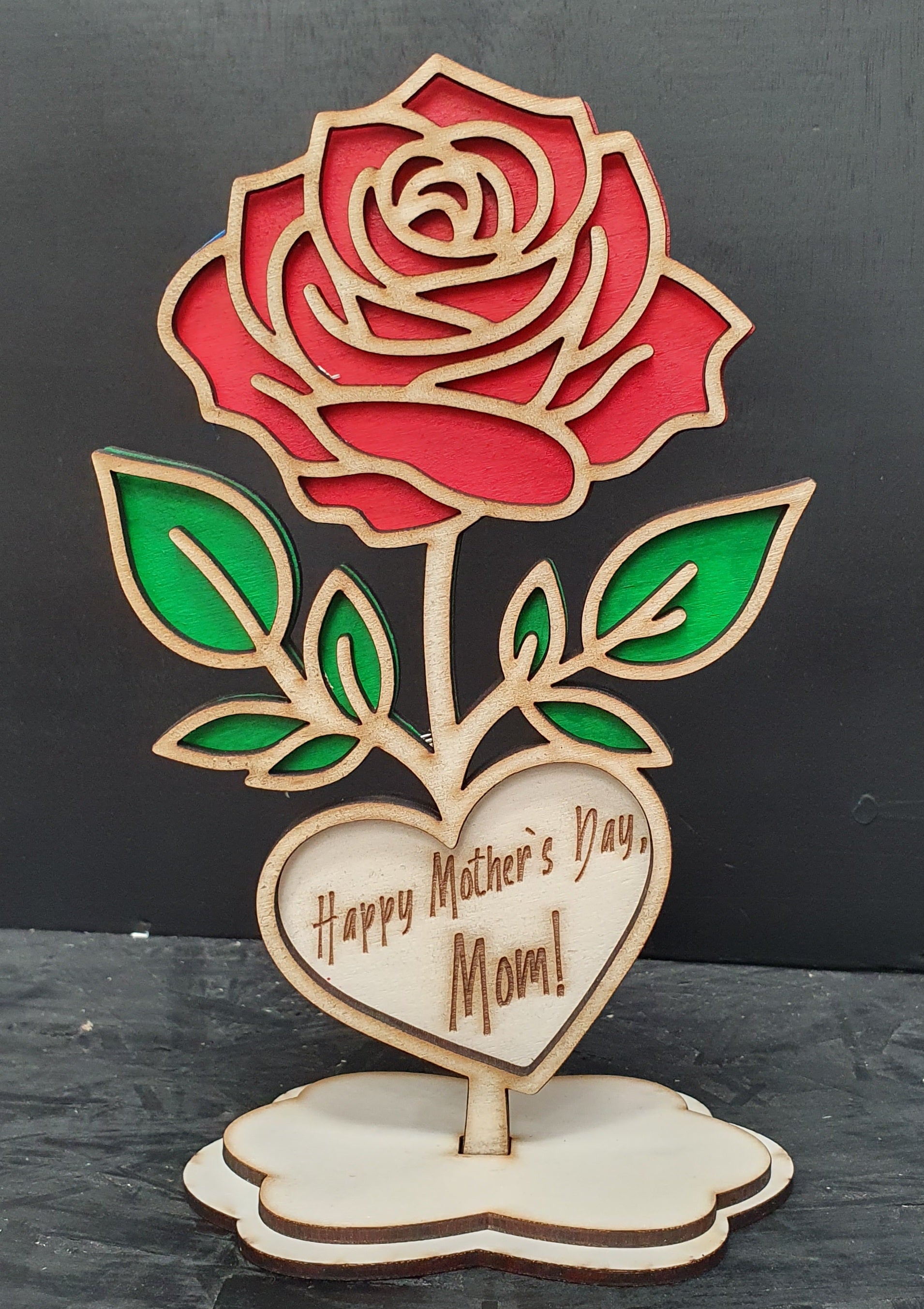 Wooden Rose with Stand – “Happy Mother’s Day, Mom!” | Elegant Keepsake Gift