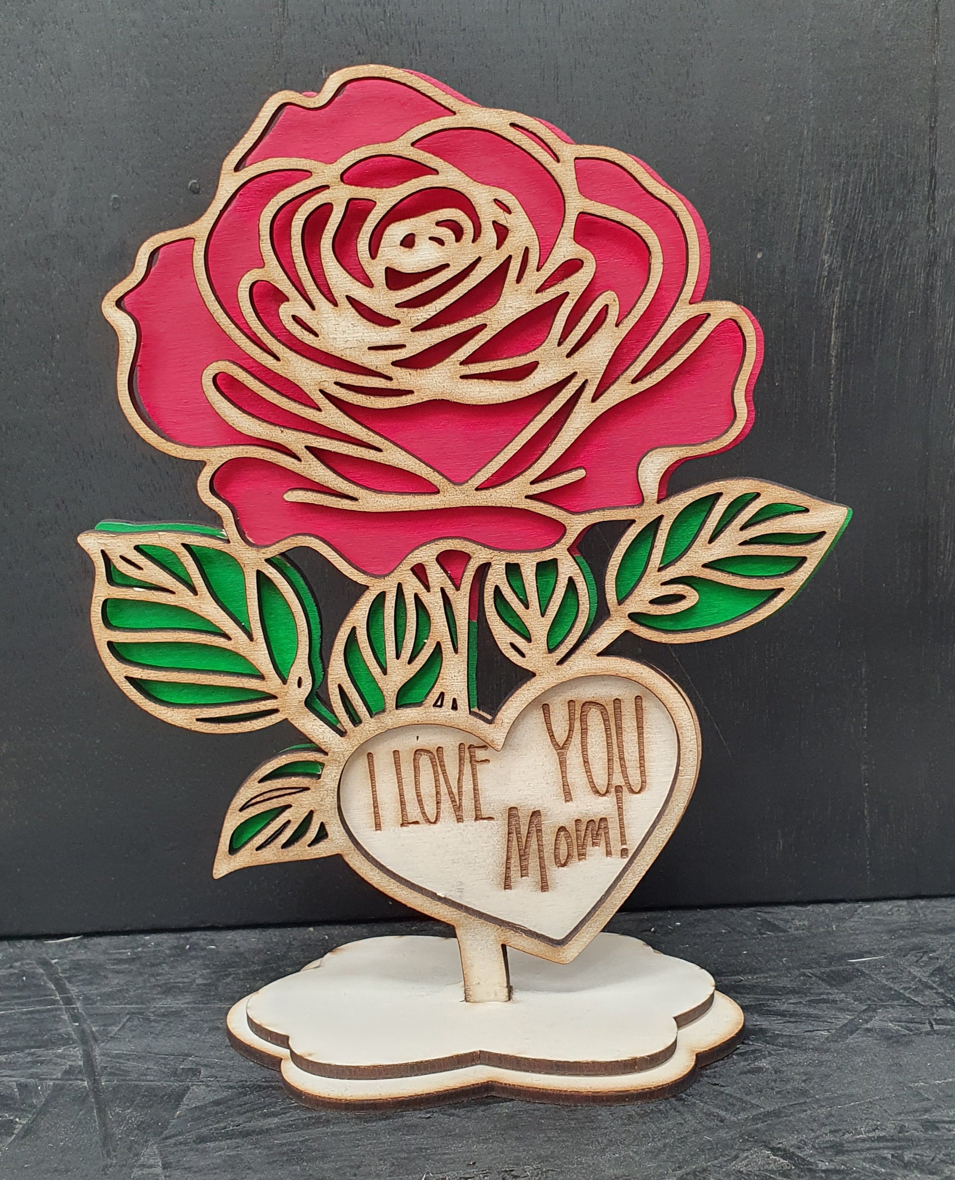 Wooden Rose with Stand – “I Love You Mom!” | Heartfelt Keepsake Gift