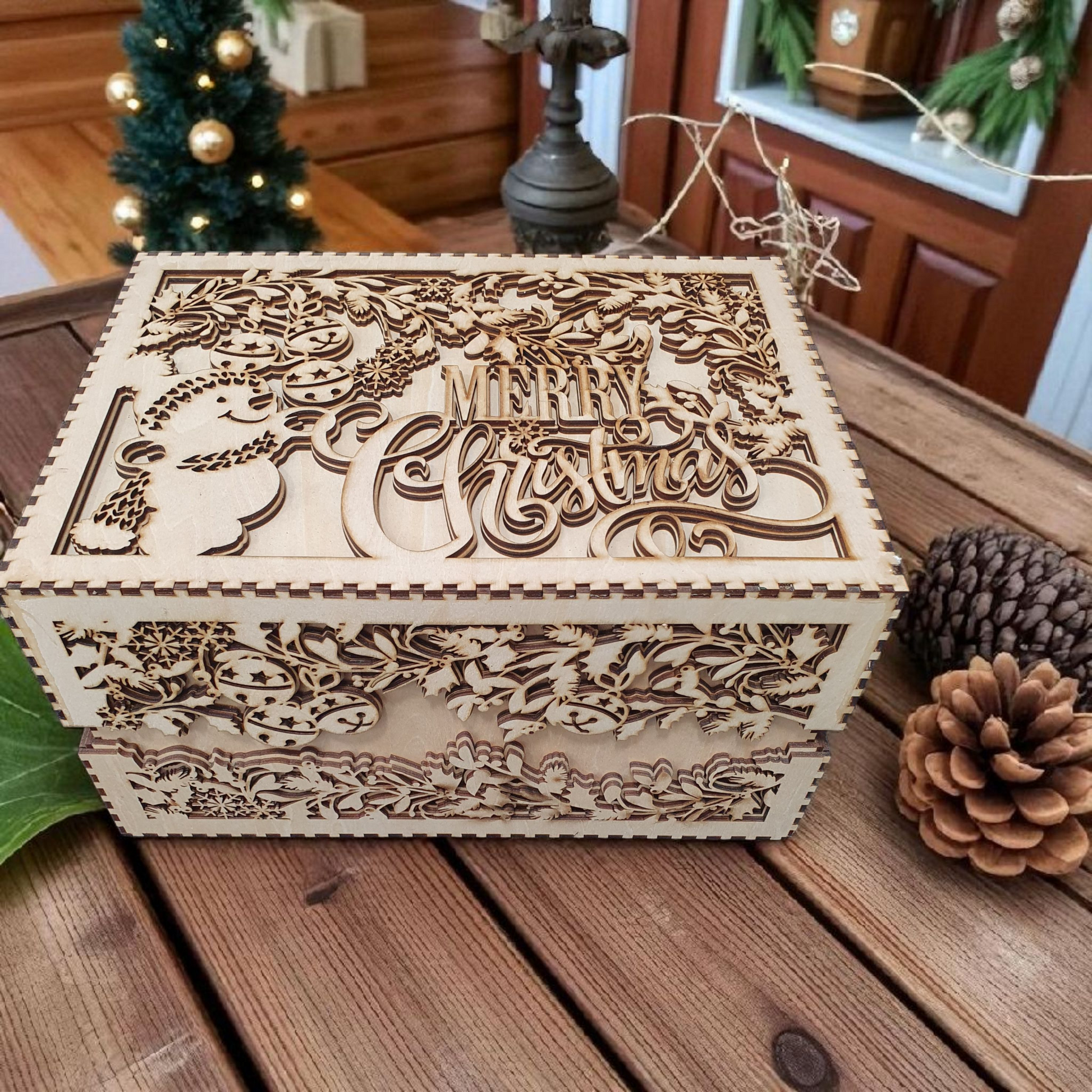 Large Wooden Christmas Box | Festive Gift & Keepsake Storage