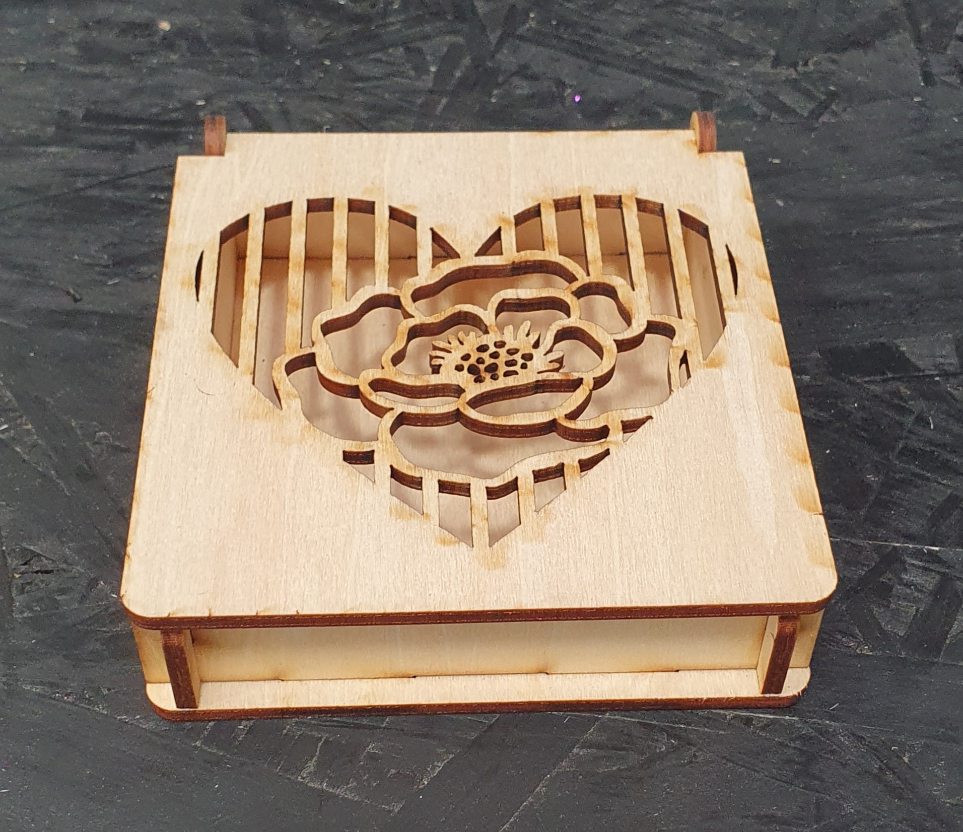 Small Trinket Box with Heart & Flower | Handmade Wooden Keepsake Box