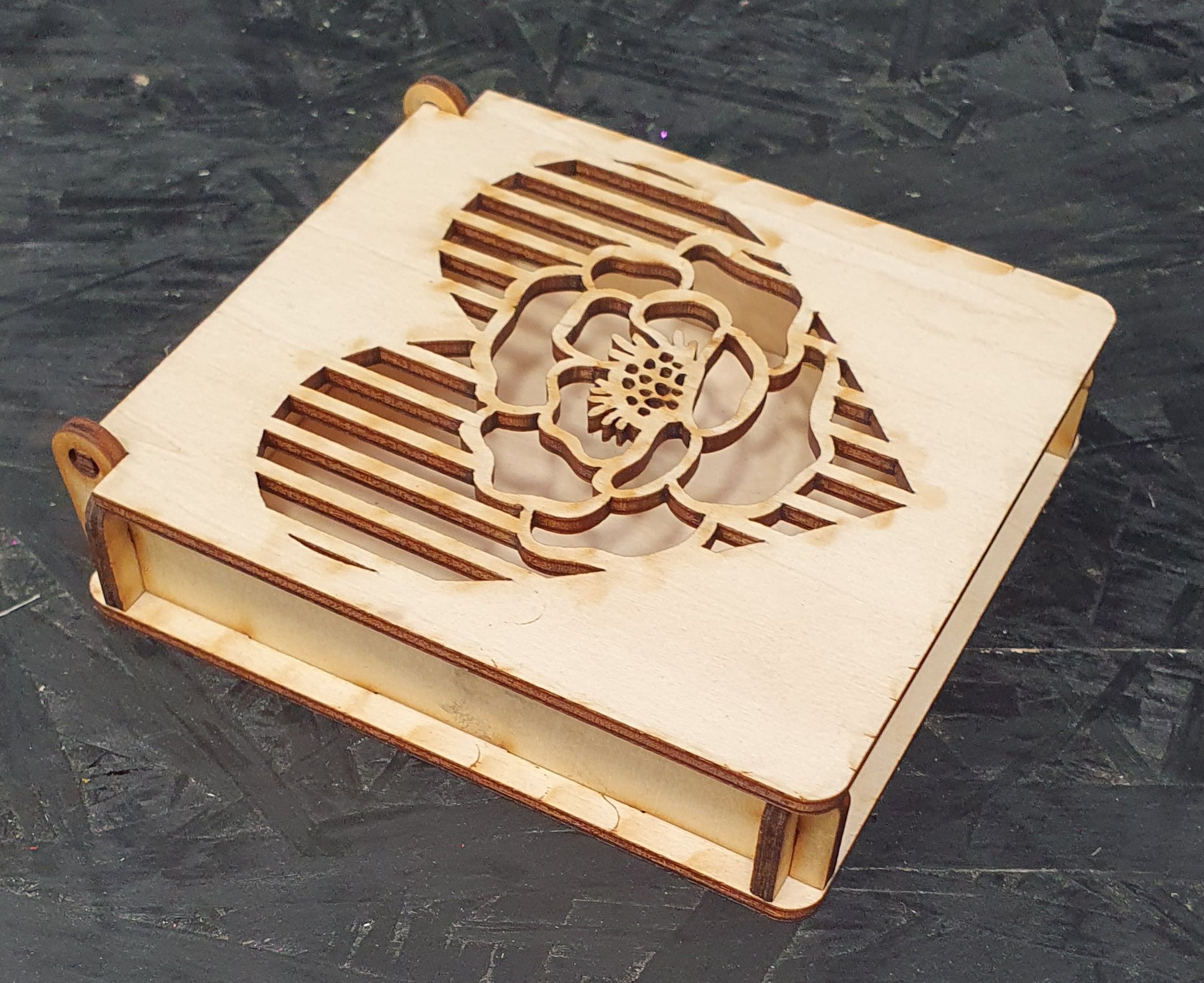 Small Trinket Box with Heart & Flower | Handmade Wooden Keepsake Box