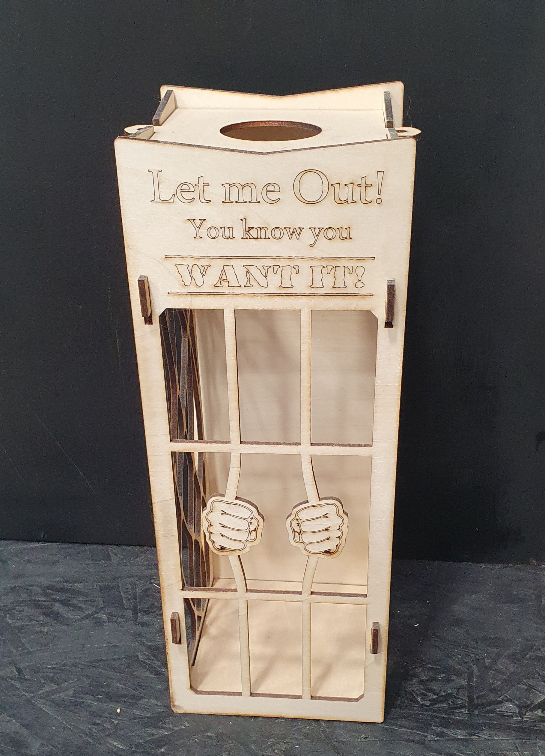 Wooden “Let Me Out Of Here” Wine Bottle Holder | Engraved Wooden Gift Box