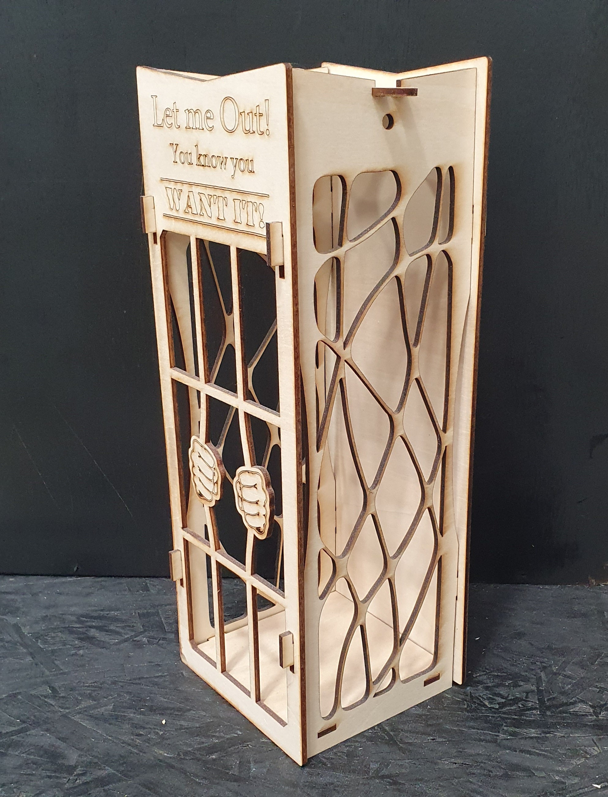 Wooden “Let Me Out Of Here” Wine Bottle Holder | Engraved Wooden Gift Box