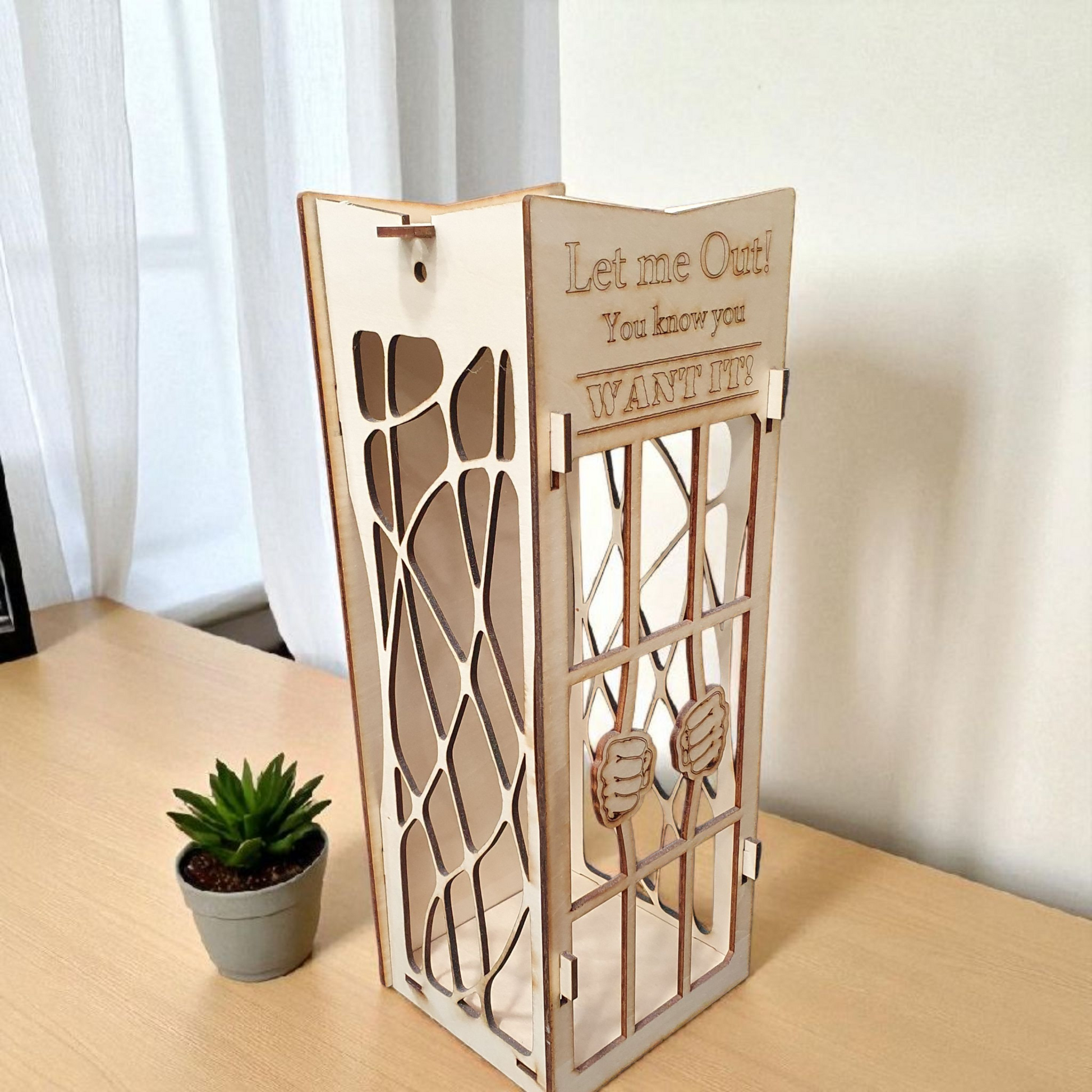 Wooden “Let Me Out Of Here” Wine Bottle Holder | Engraved Wooden Gift Box