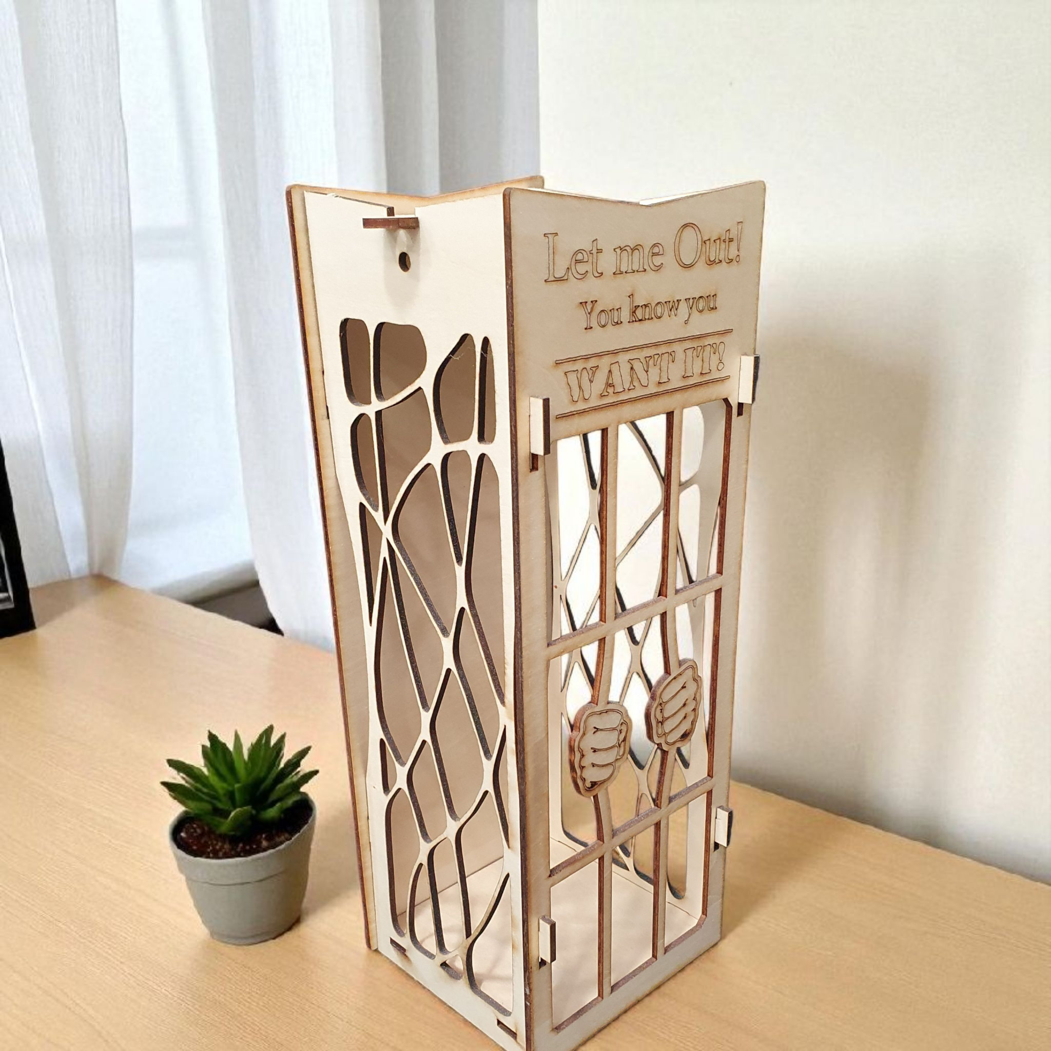 Wooden “Let Me Out Of Here” Wine Bottle Holder | Engraved Wooden Gift Box