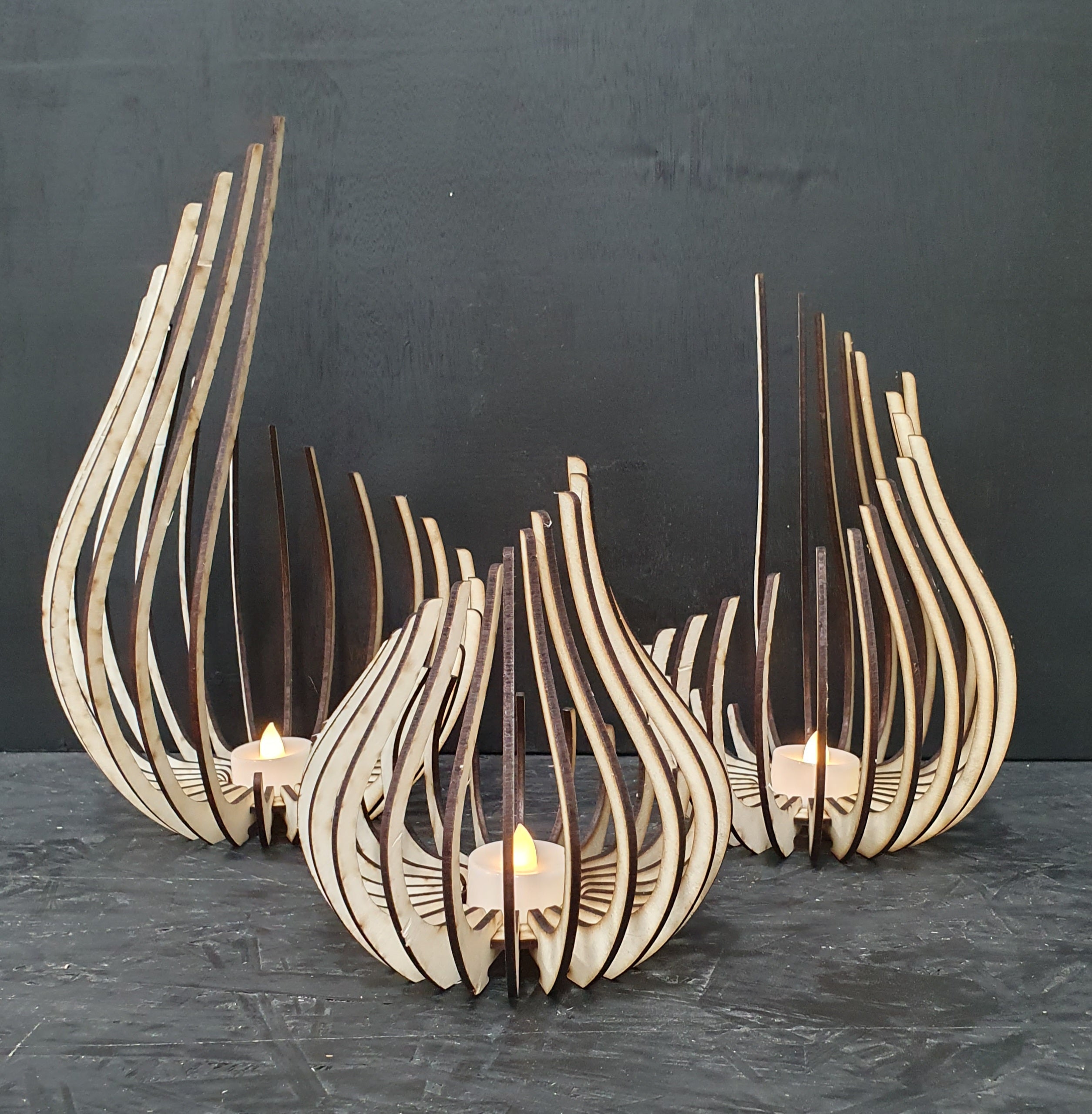 Elegant Modern Minimalist Laser-Cut Tealight Holders | Wooden Lantern Set