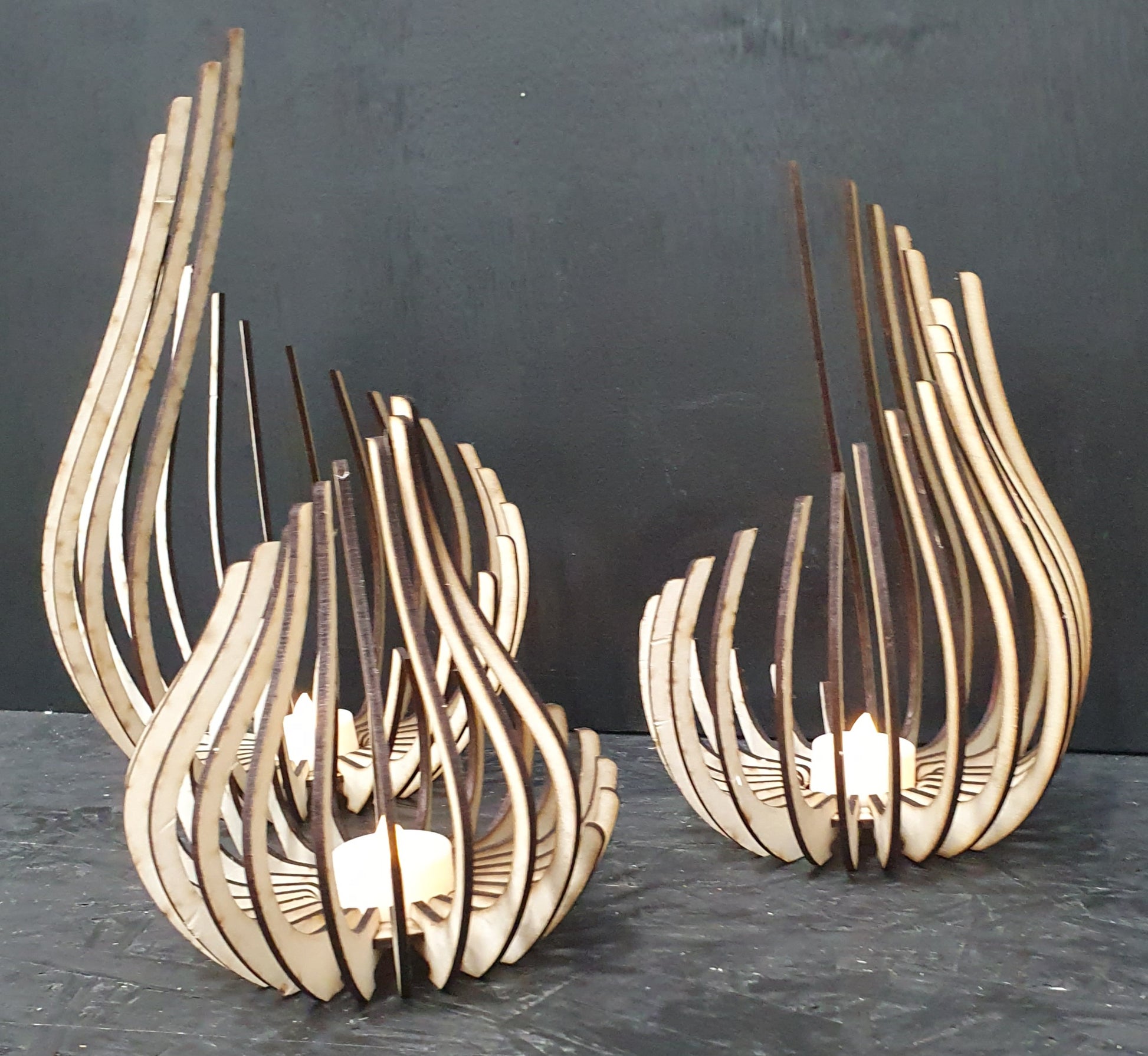 Elegant Modern Minimalist Laser-Cut Tealight Holders | Wooden Lantern Set