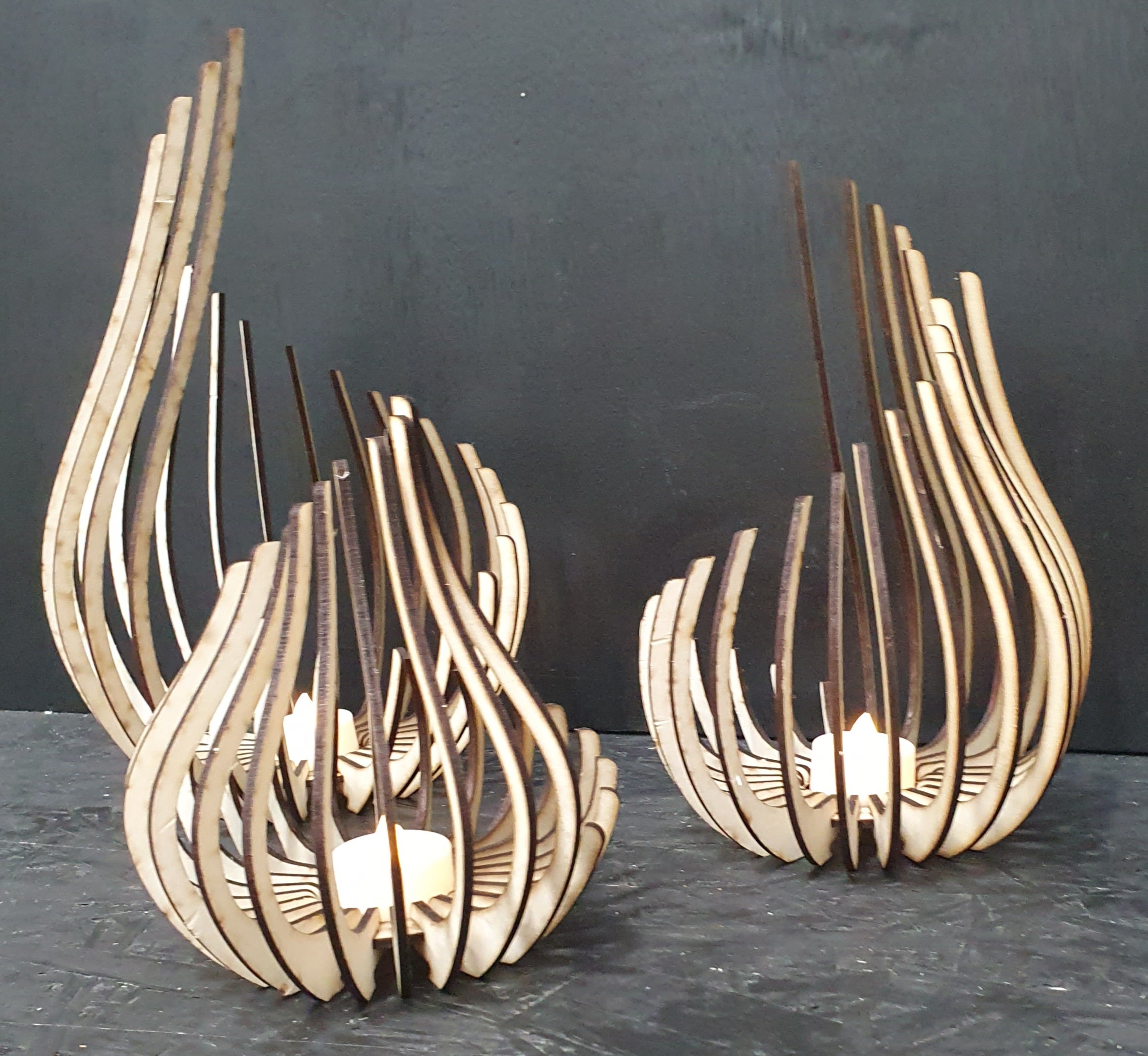 Elegant Modern Minimalist Laser-Cut Tealight Holders | Wooden Lantern Set