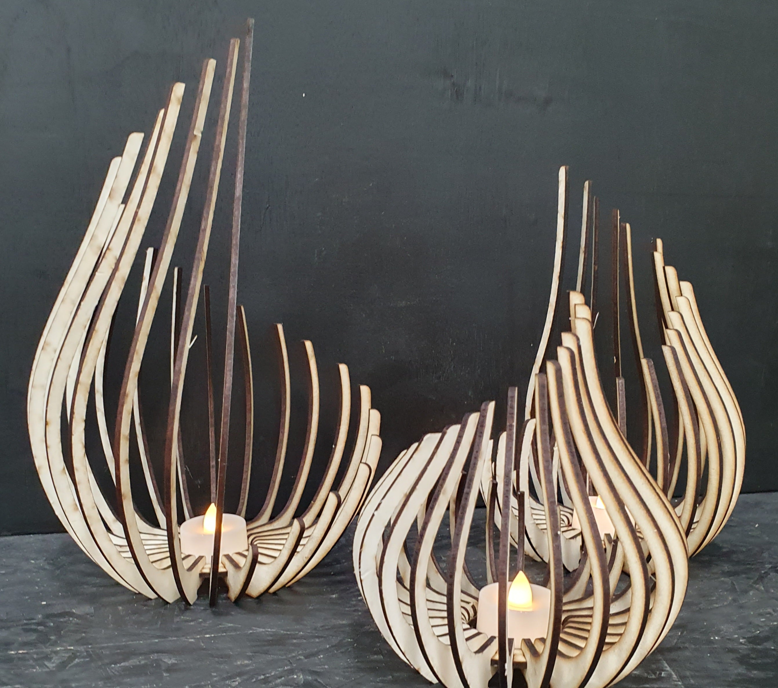 Elegant Modern Minimalist Laser-Cut Tealight Holders | Wooden Lantern Set