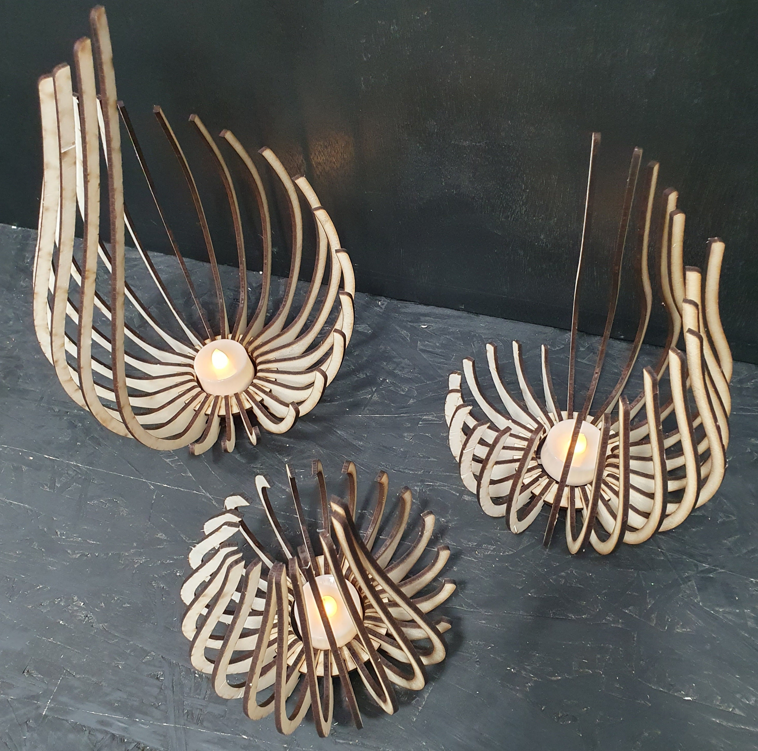 Elegant Modern Minimalist Laser-Cut Tealight Holders | Wooden Lantern Set