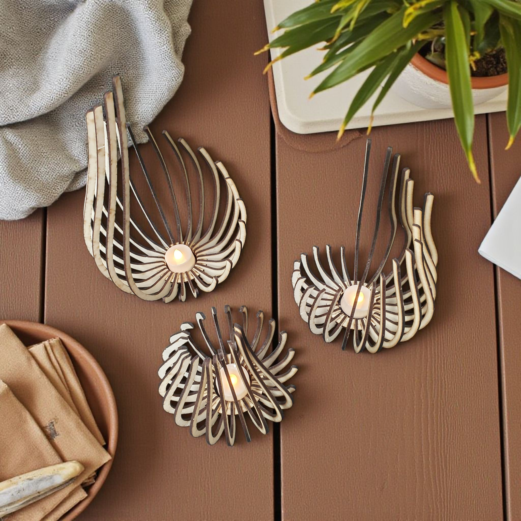 Elegant Modern Minimalist Laser-Cut Tealight Holders | Wooden Lantern Set