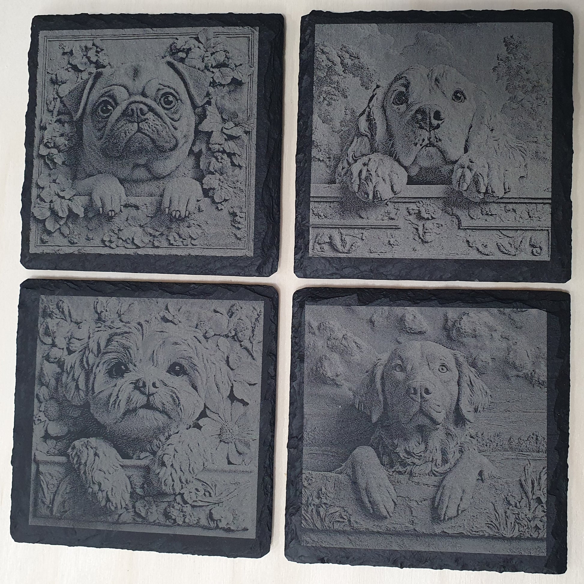 Personalised Slate Dog Breed Coaster Set with Free Wooden Storage Box