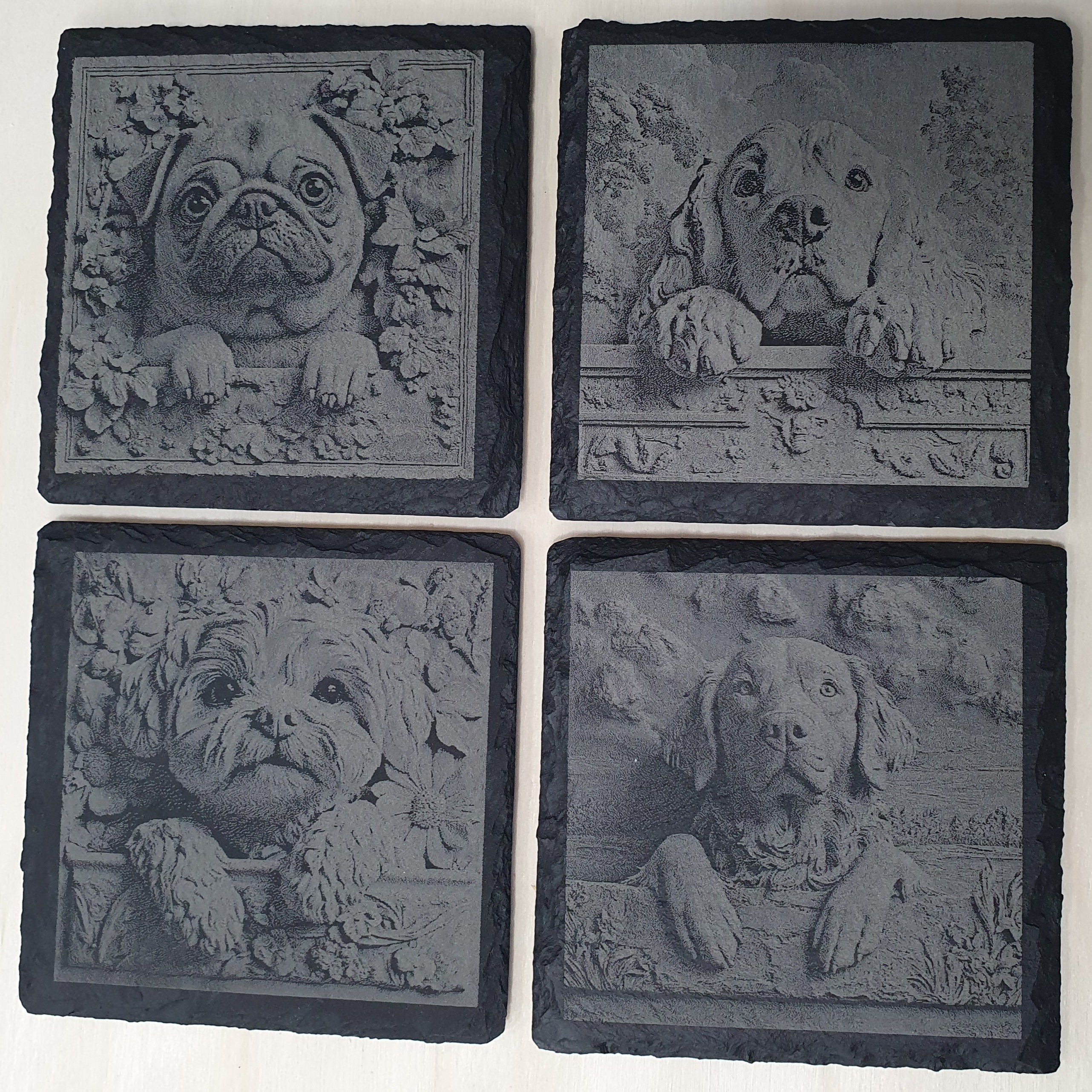 Personalised Slate Dog Breed Coaster Set with Free Wooden Storage Box