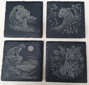 4-Piece Laser-Engraved Big Cat Slate Tile Set