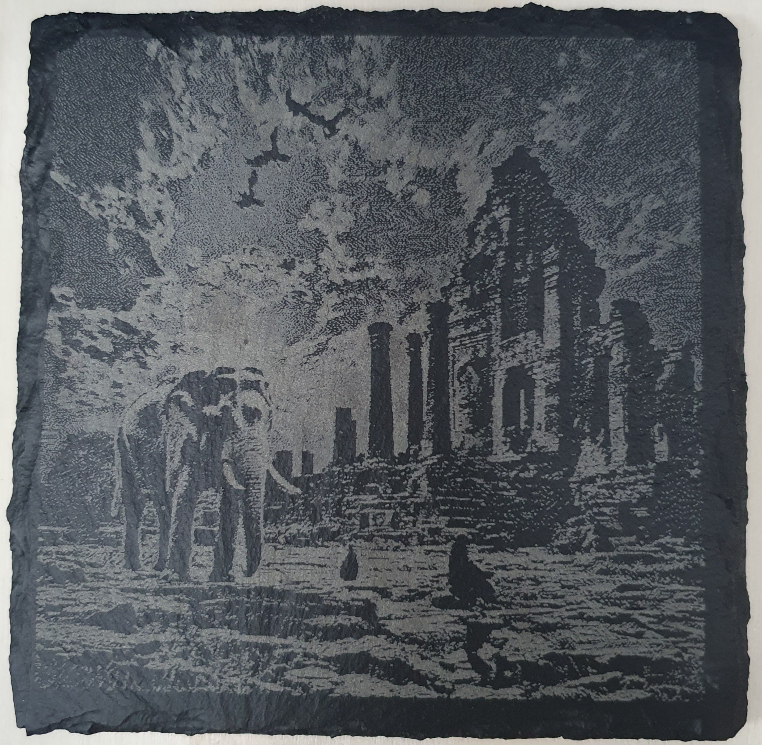 4-Piece Engraved Wildlife Slate Coaster Set - Giraffe, Bison, Elephant & Panda