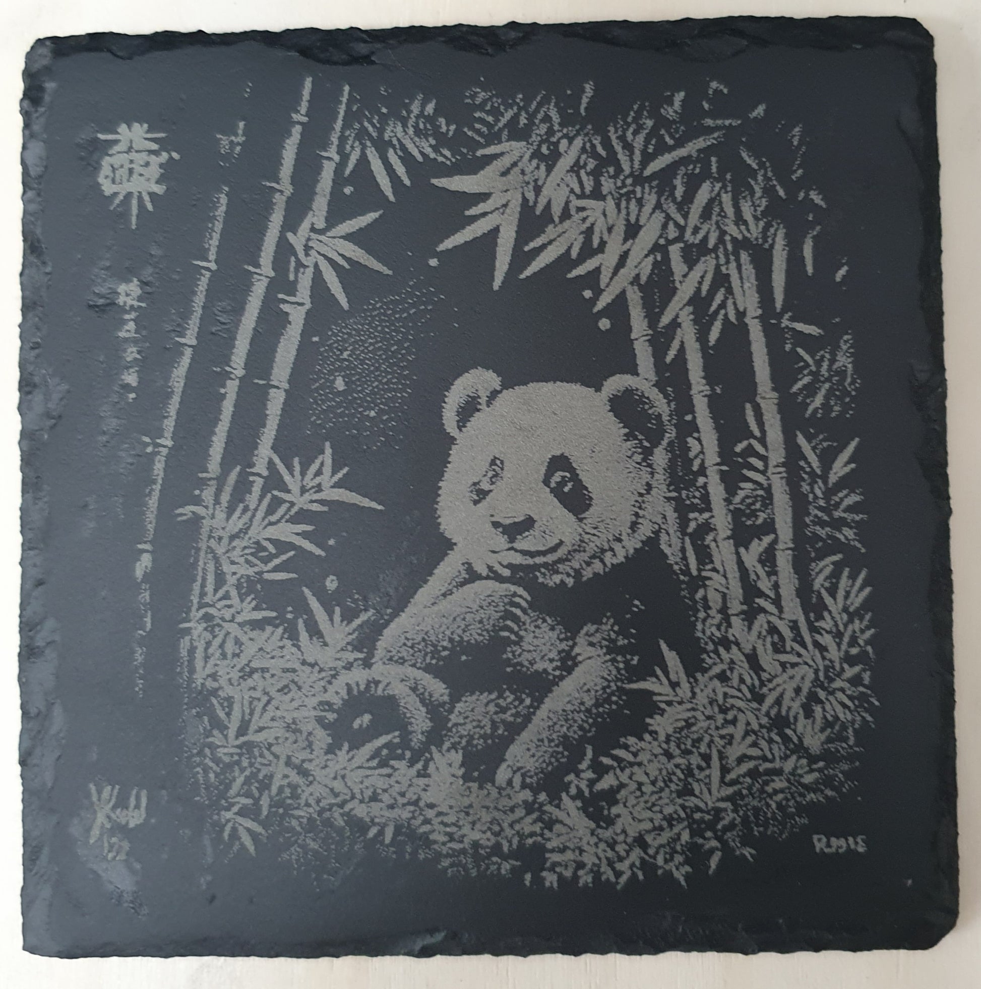 4-Piece Engraved Wildlife Slate Coaster Set - Giraffe, Bison, Elephant & Panda