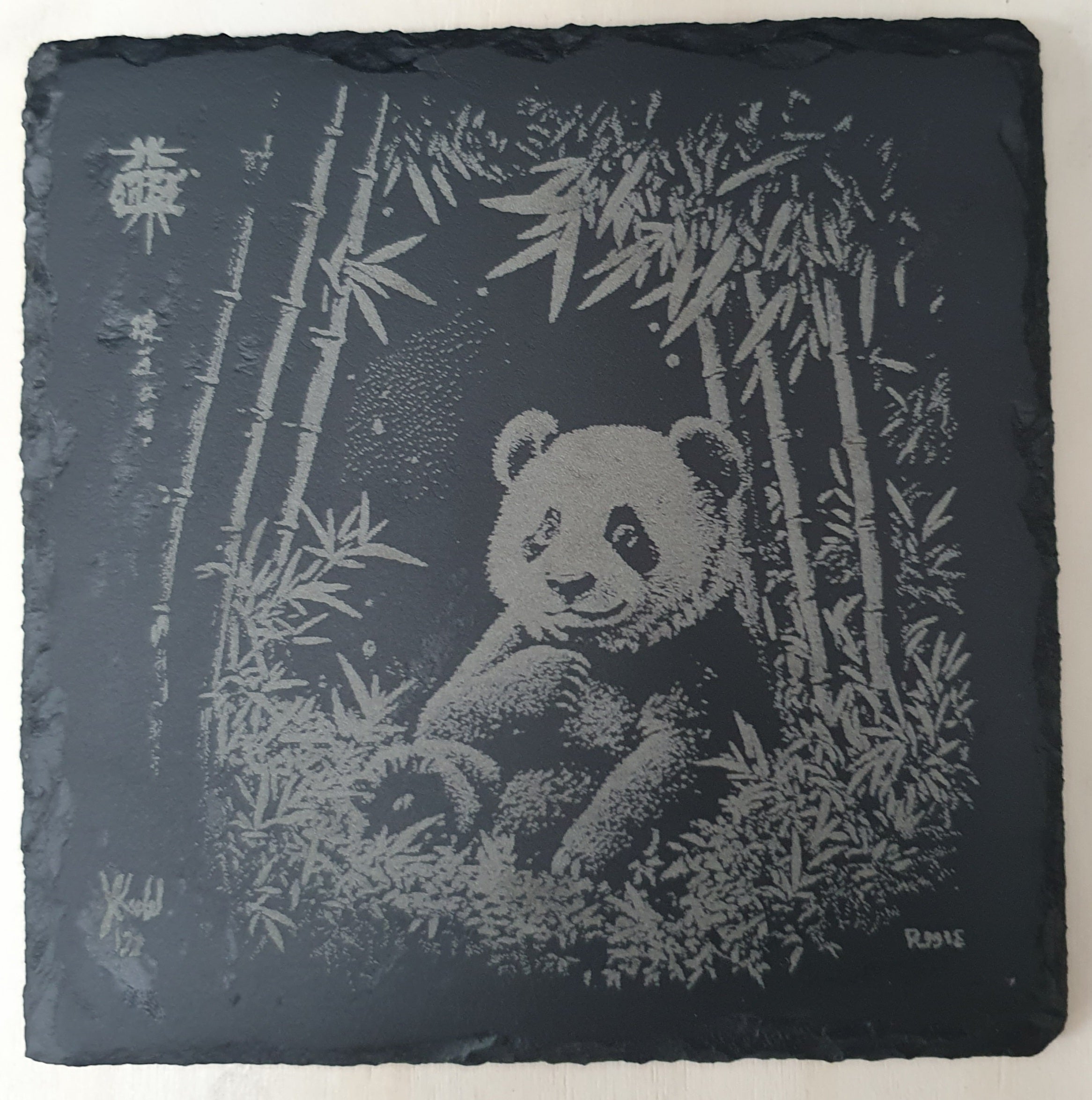 4-Piece Engraved Wildlife Slate Coaster Set - Giraffe, Bison, Elephant & Panda