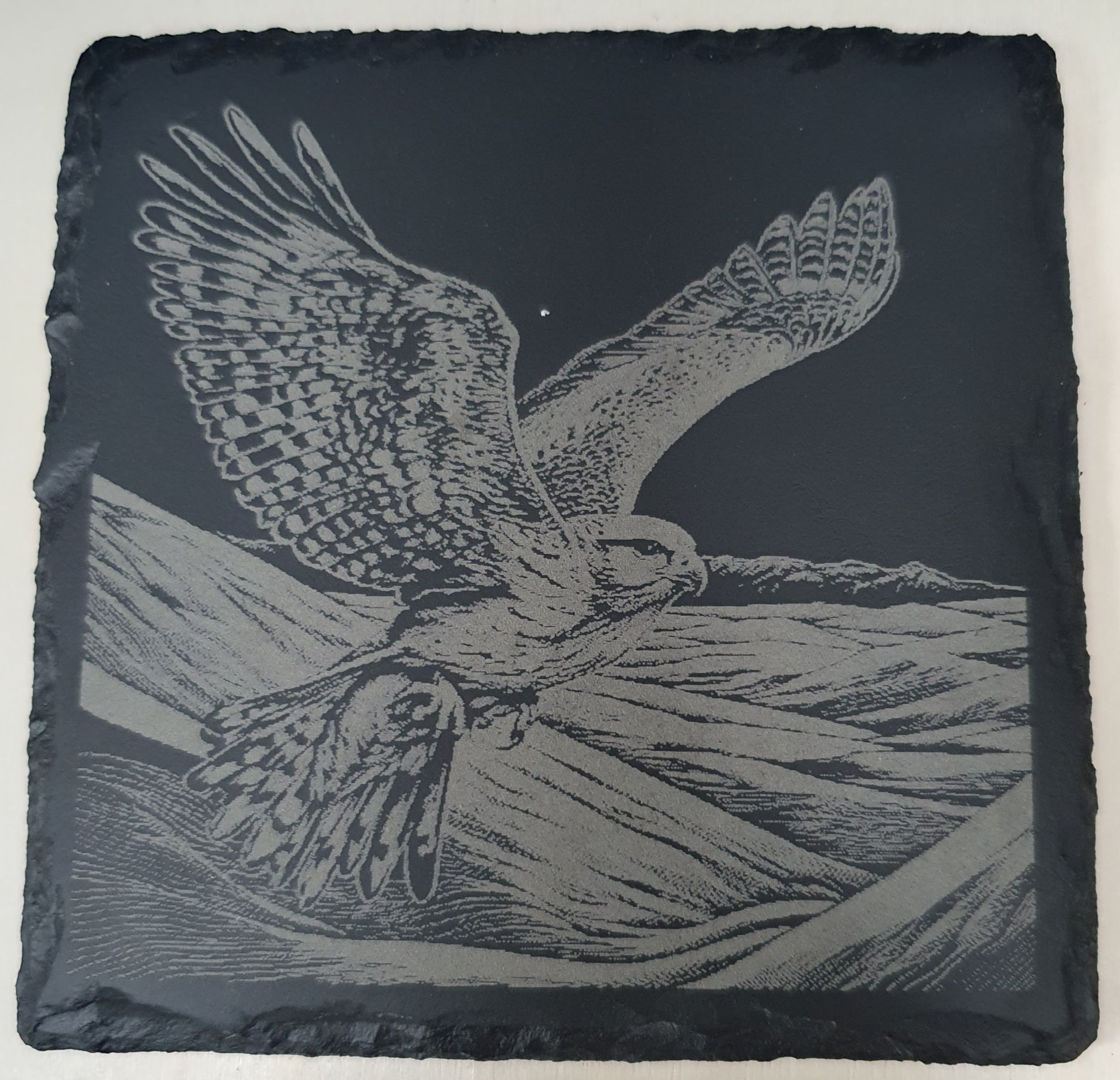 4-Piece Laser-Engraved Birds of Prey Slate Tile Set | Eagle, Owl, Falcon & Kestrel