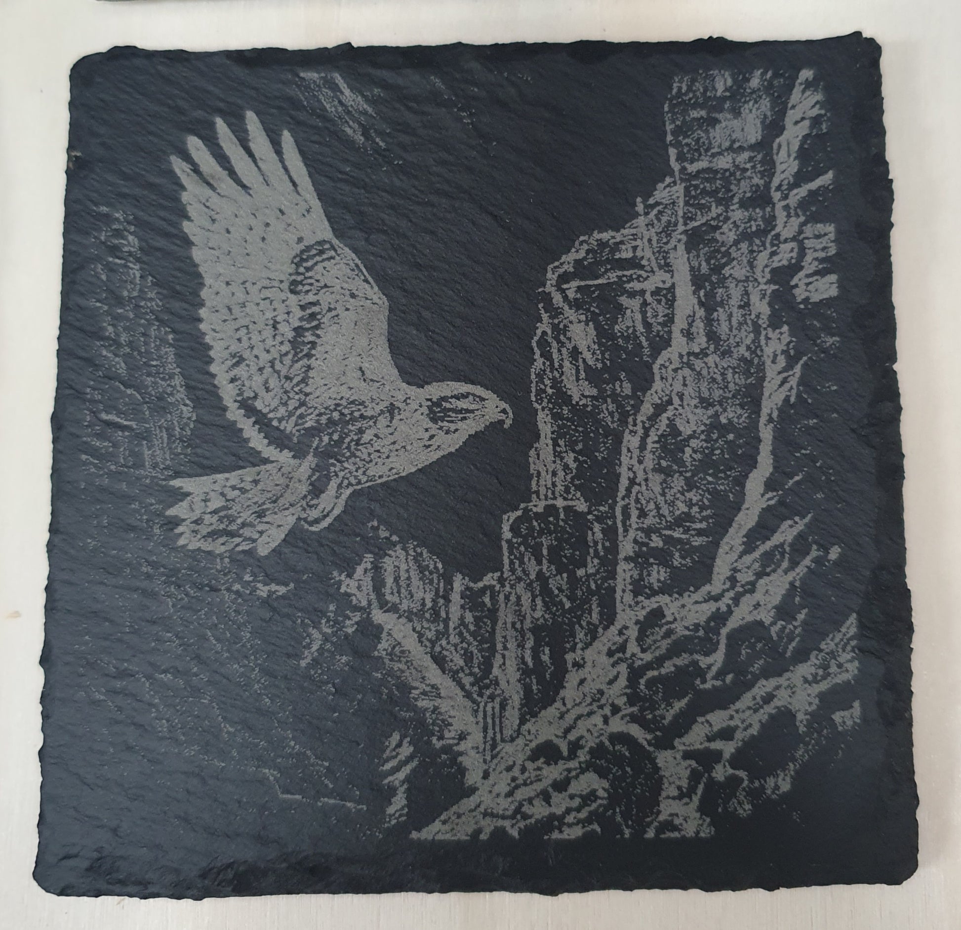4-Piece Laser-Engraved Birds of Prey Slate Tile Set | Eagle, Owl, Falcon & Kestrel
