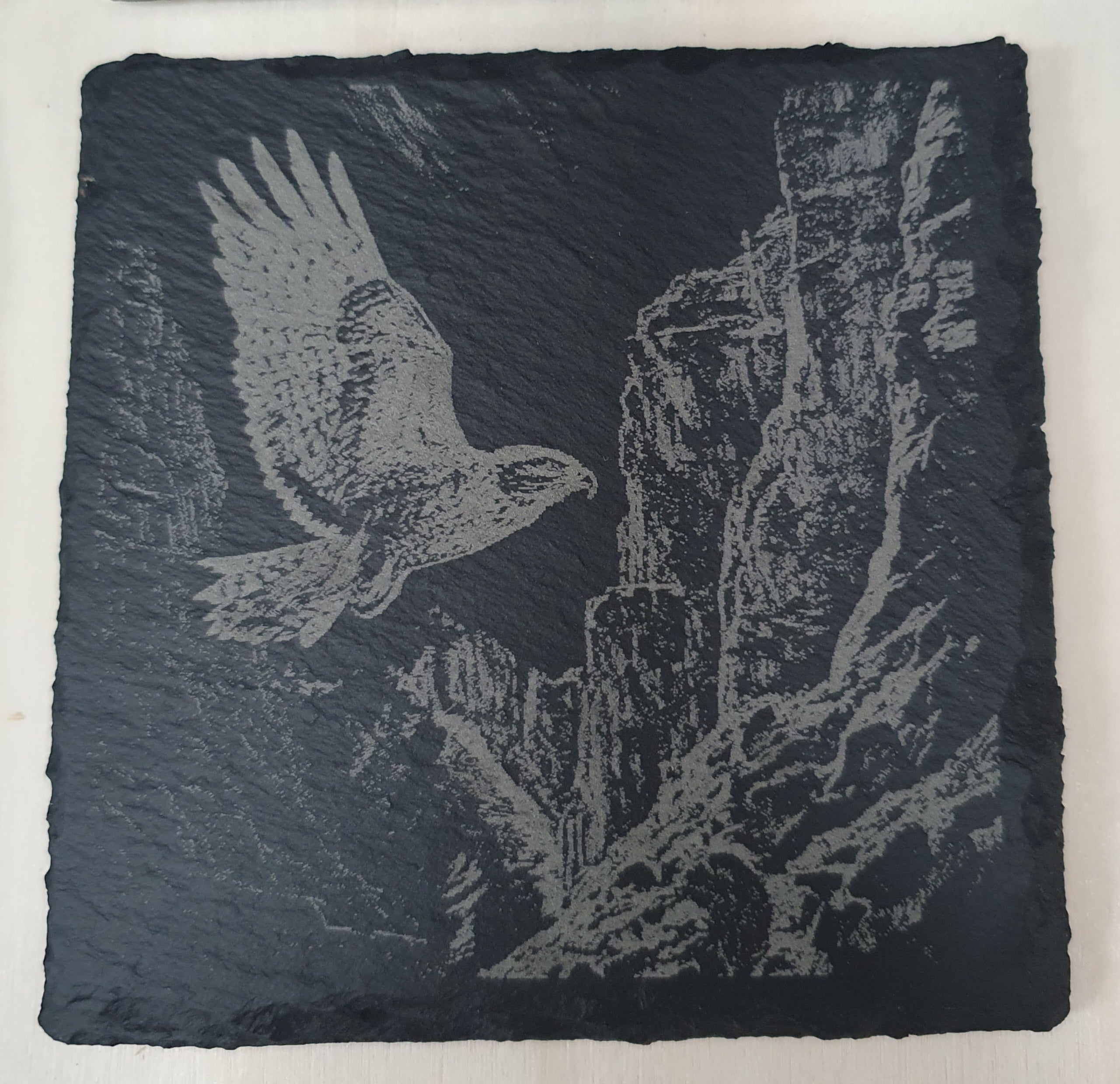 4-Piece Laser-Engraved Birds of Prey Slate Tile Set | Eagle, Owl, Falcon & Kestrel