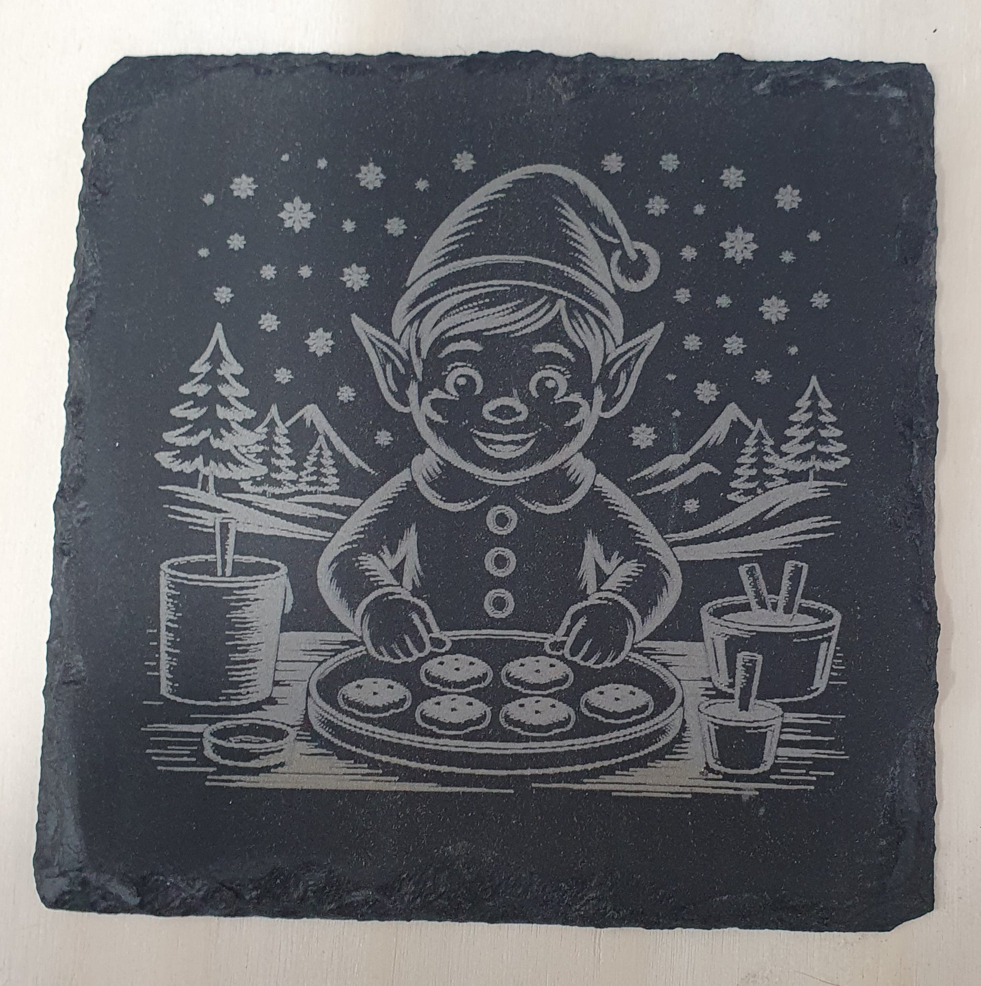 4-Piece Engraved Christmas Slate Coaster Set | With Complimentary Wooden Storage Box
