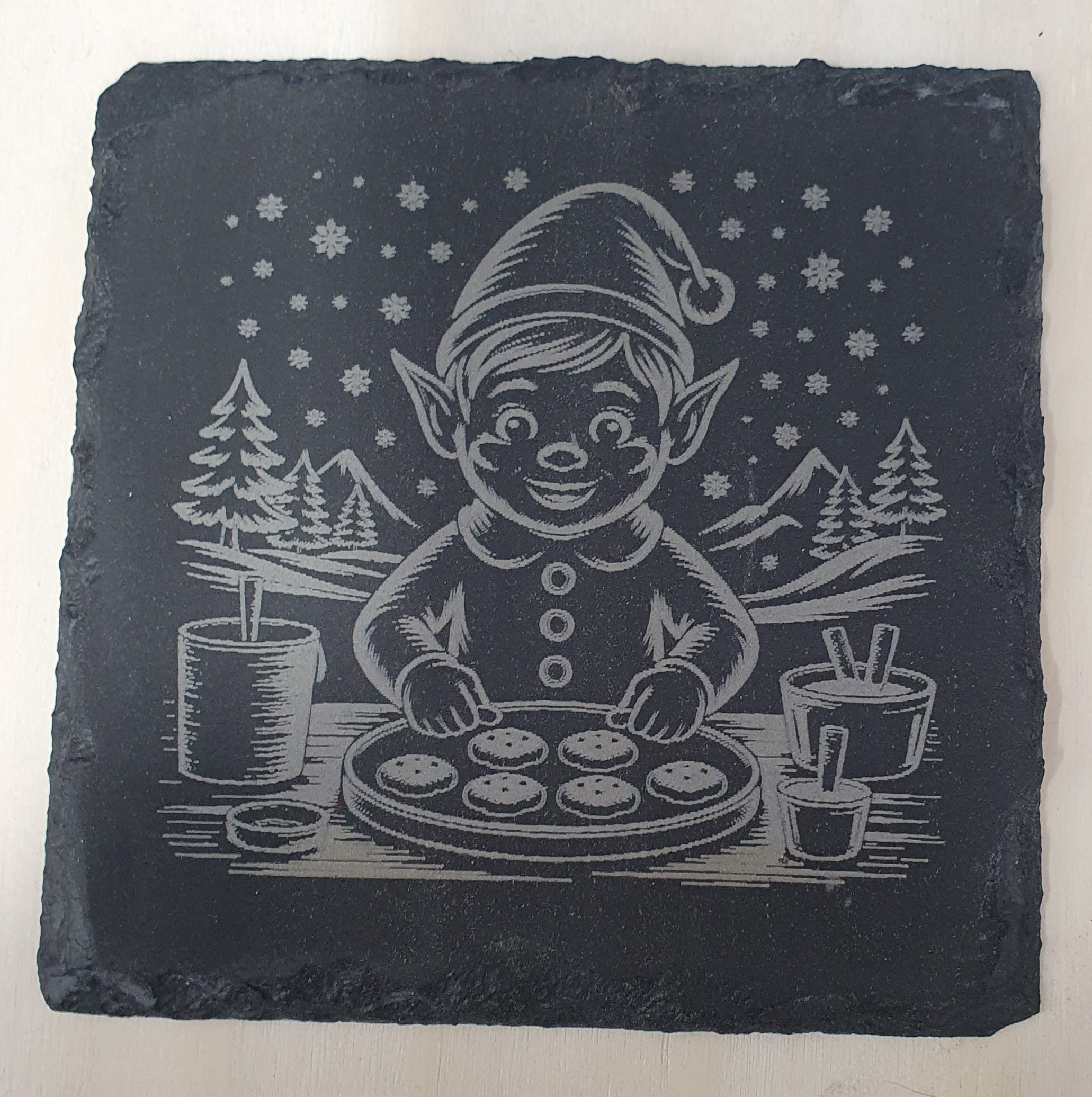 4-Piece Engraved Christmas Slate Coaster Set | With Complimentary Wooden Storage Box
